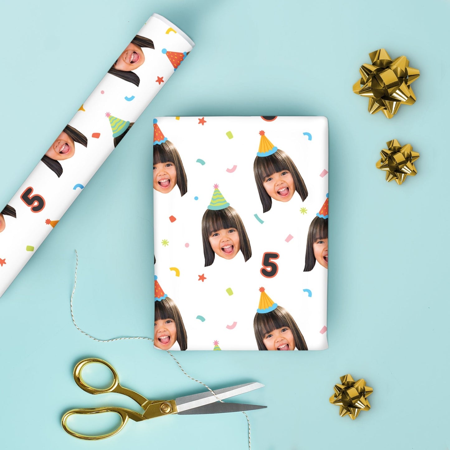 Custom Face Wrapping Paper - Colorful Birthday