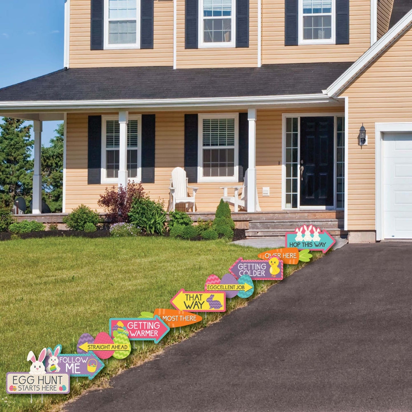 Easter Egg Hunt Arrow Yard Signs - Outdoor Easter Bunny Yard Decorations - 10 Piece