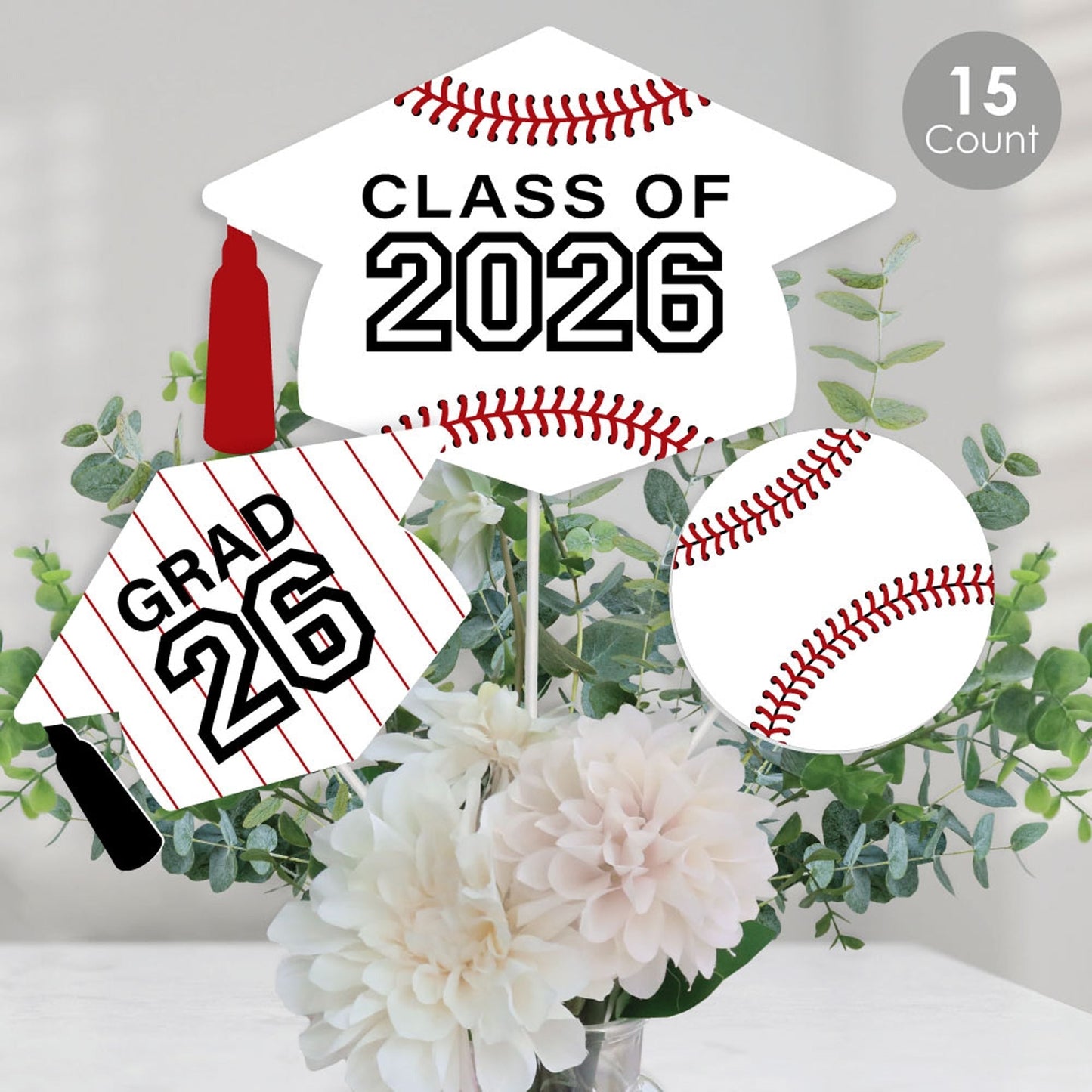 Grad Baseball - 2026 Graduation Party Centerpiece Sticks - Table Toppers - Set of 15