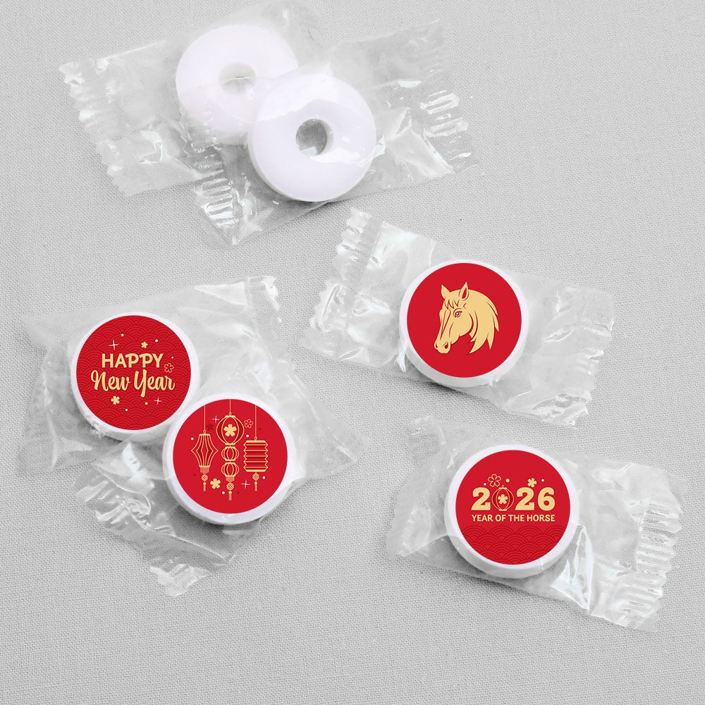 Lunar New Year - 2026 Year of the Horse Round Candy Sticker Favors - Labels Fit Chocolate Candy (1 sheet of 108)