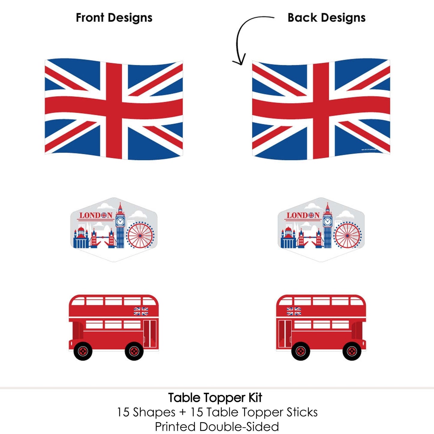 Cheerio, London - British UK Party Centerpiece Sticks - Table Toppers - Set of 15