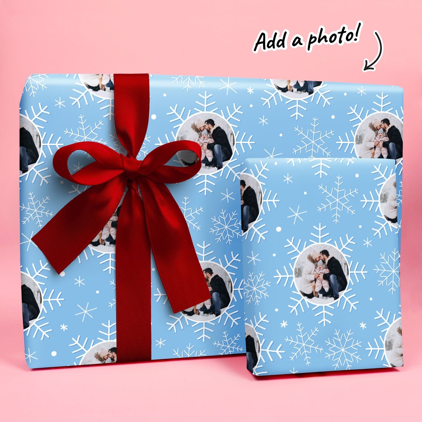 Custom Photo Wrapping Paper - Blue Snowflakes