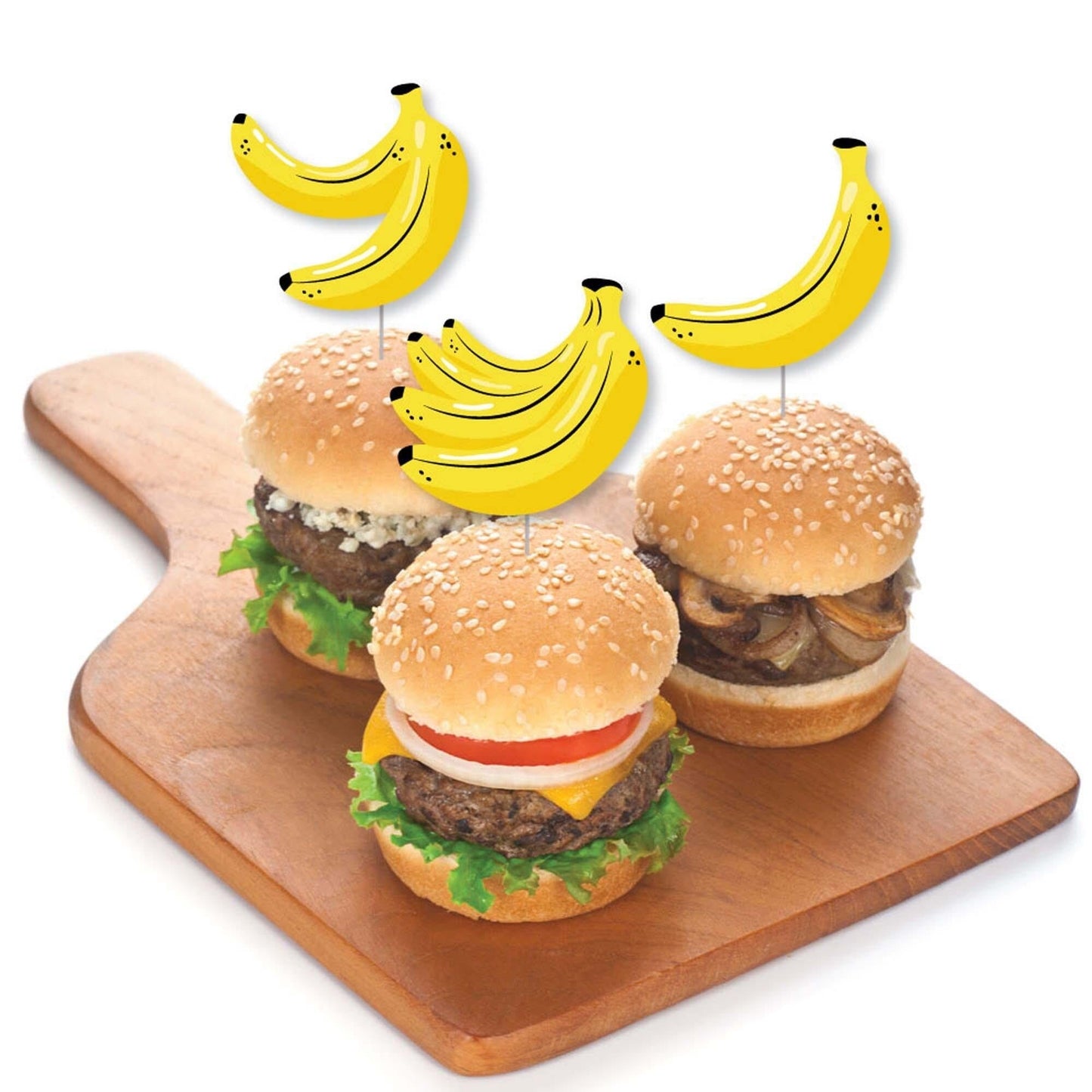 Let's Go Bananas - Dessert Cupcake Toppers - Tropical Party Clear Treat Picks - Set of 24