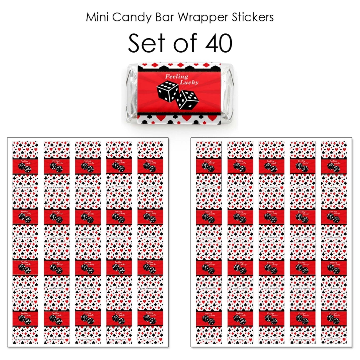 Las Vegas - Mini Candy Bar Wrapper Stickers - Casino Party Small Favors - 40 Count