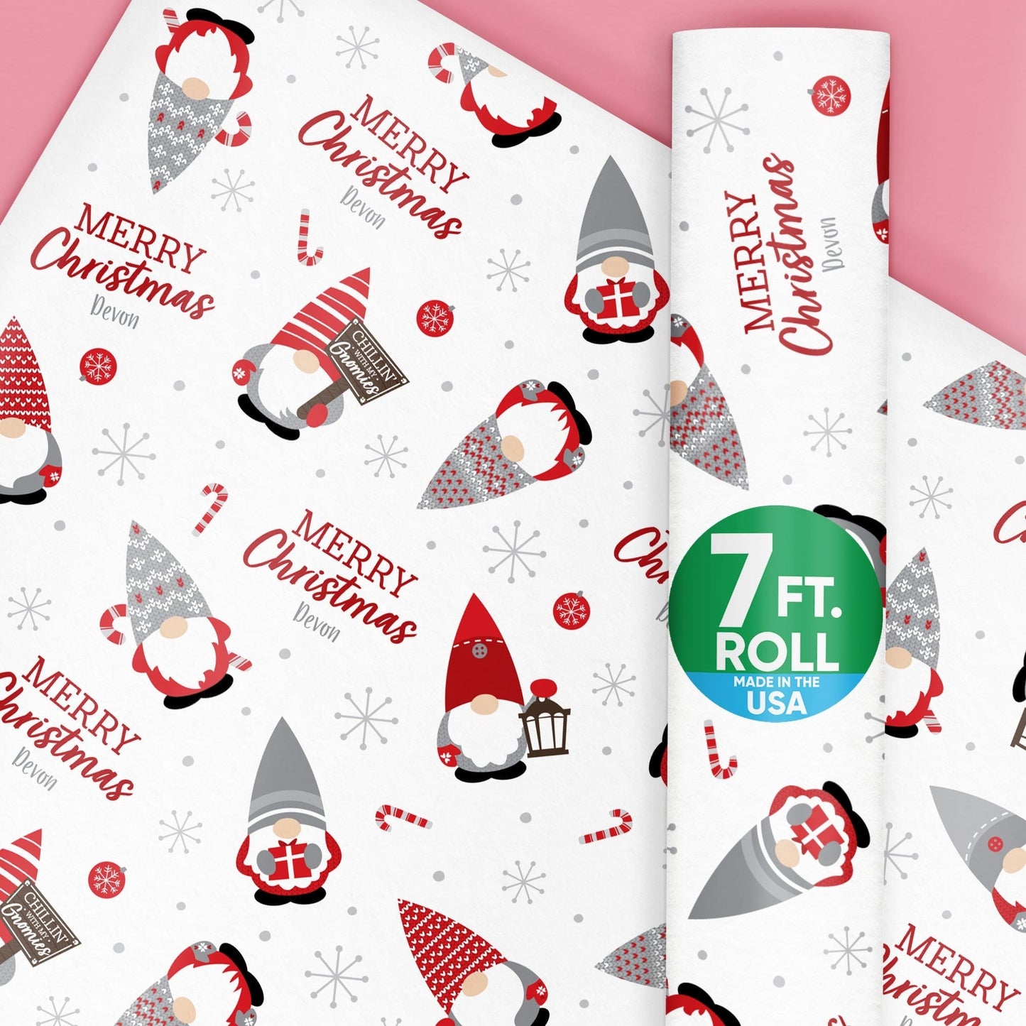 Custom Text Wrapping Paper - Christmas Gnomes