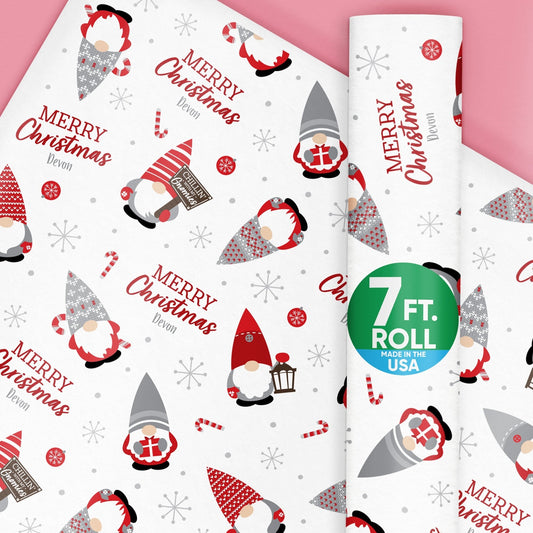 Custom Text Wrapping Paper - Christmas Gnomes