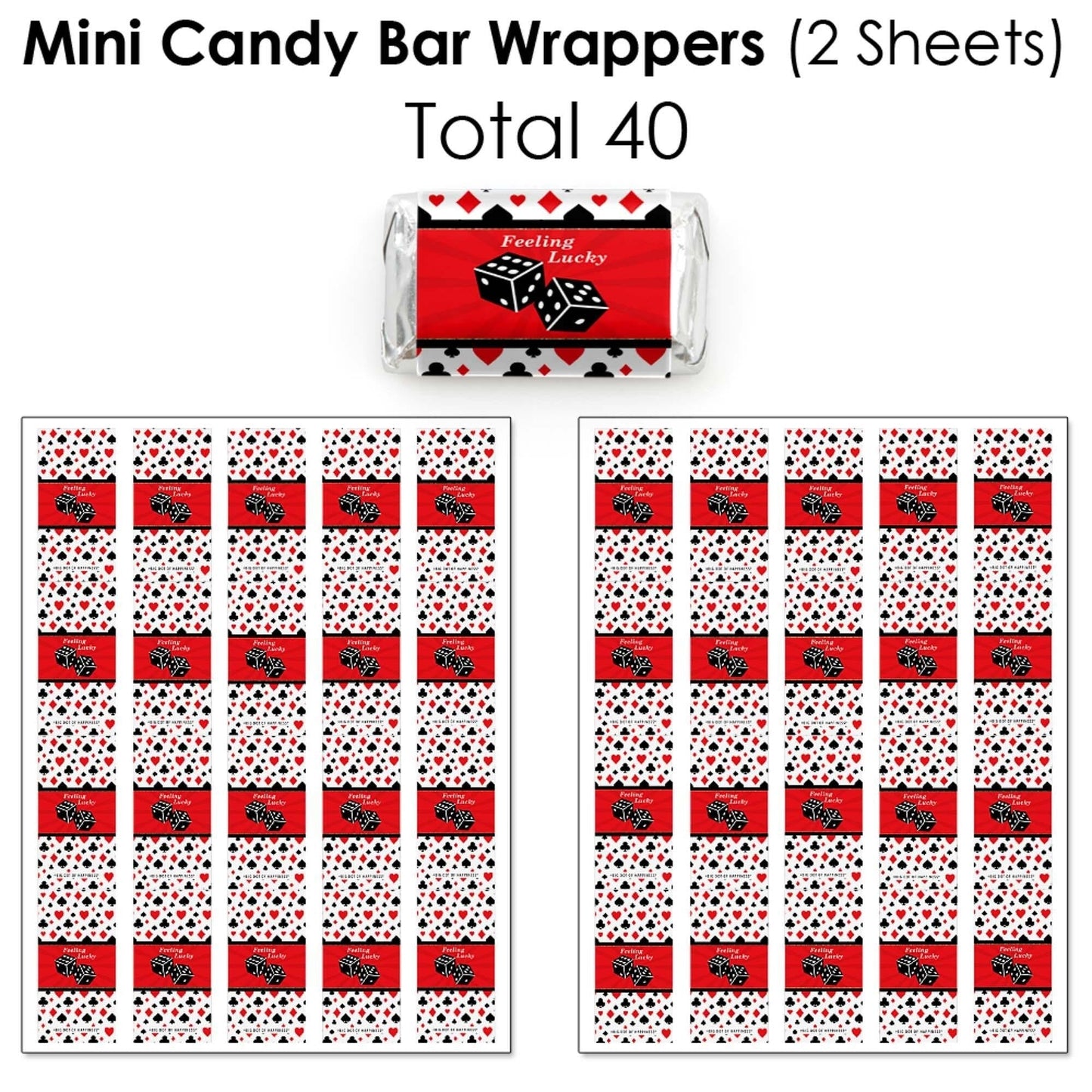 Las Vegas - Mini Candy Bar Wrappers, Round Candy Stickers and Circle Stickers - Casino Party Candy Favor Sticker Kit - 304 Pieces