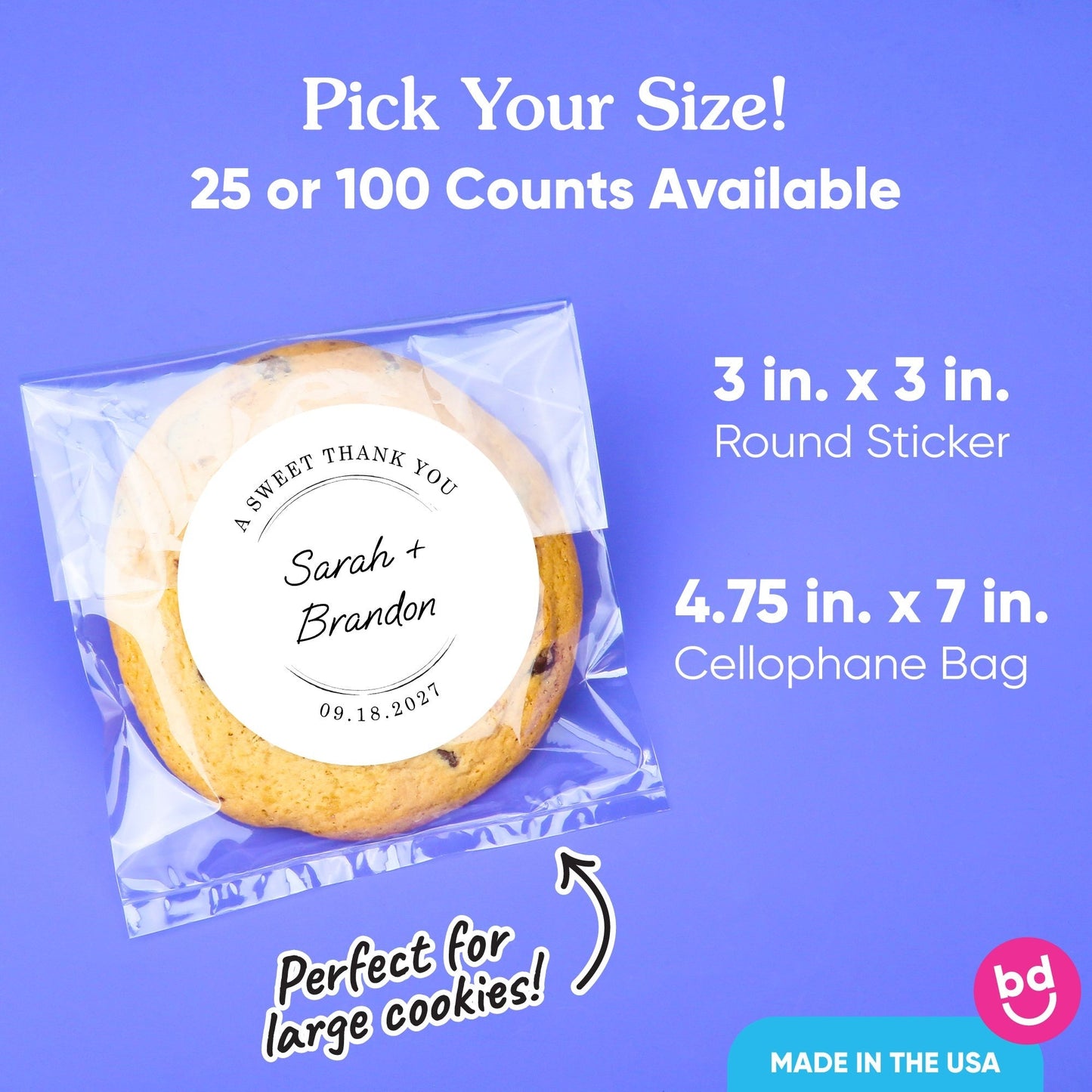 Custom Text Stickers & Clear Cookie Bags - Wedding