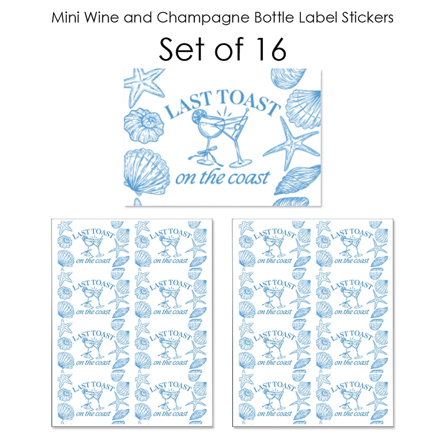 Last Toast on the Coast Mini Wine Bottle Labels - 16 Ct