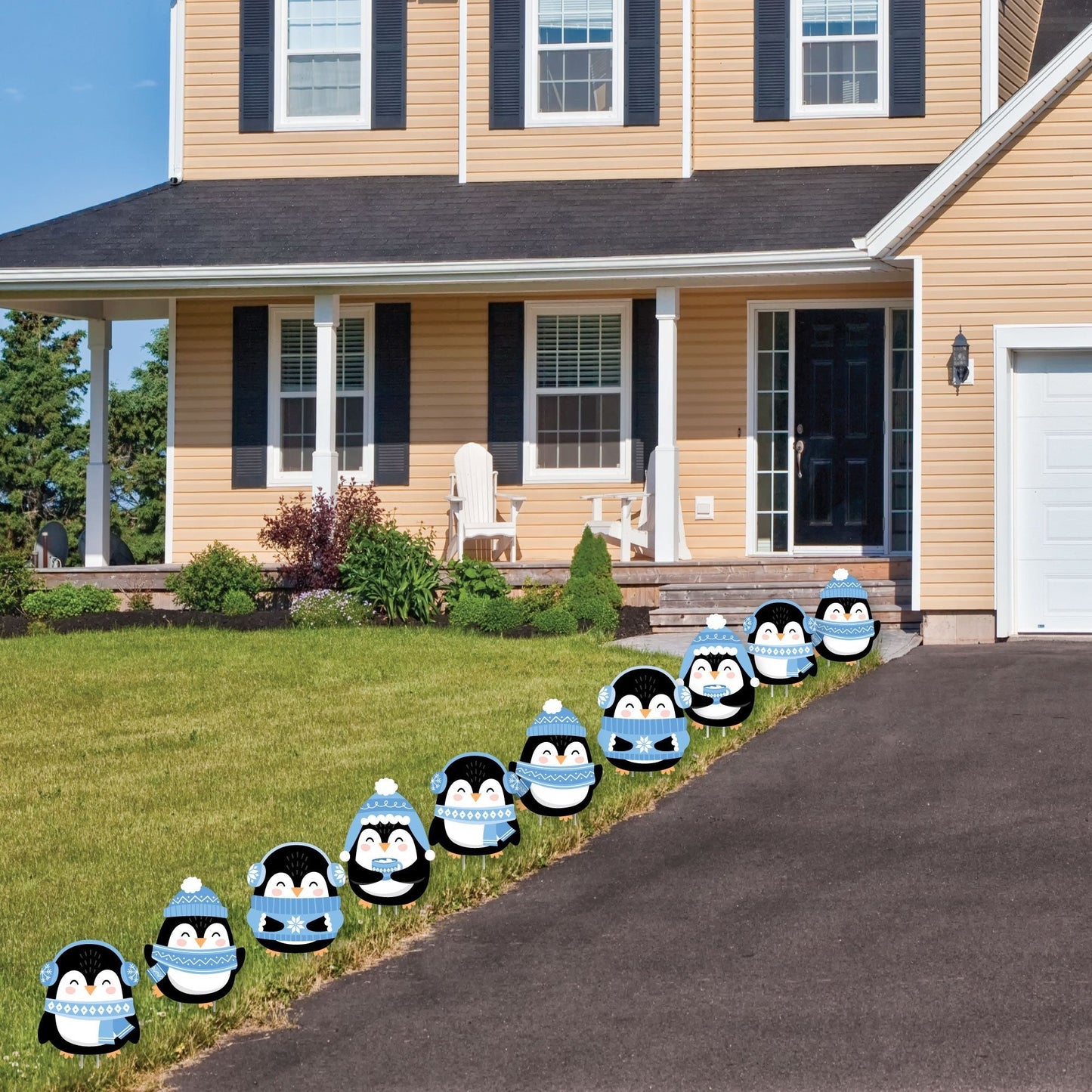 Winter Penguins - Lawn Decorations - Outdoor Holiday and Christmas Party Yard Decorations - 10 Piece