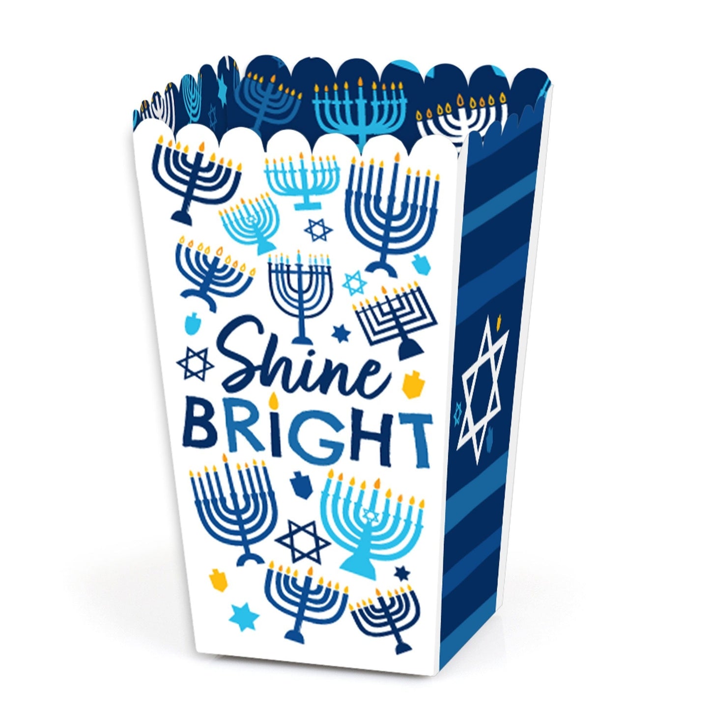 Hanukkah Menorah - Chanukah Holiday Party Favor Popcorn Treat Boxes - Set of 12