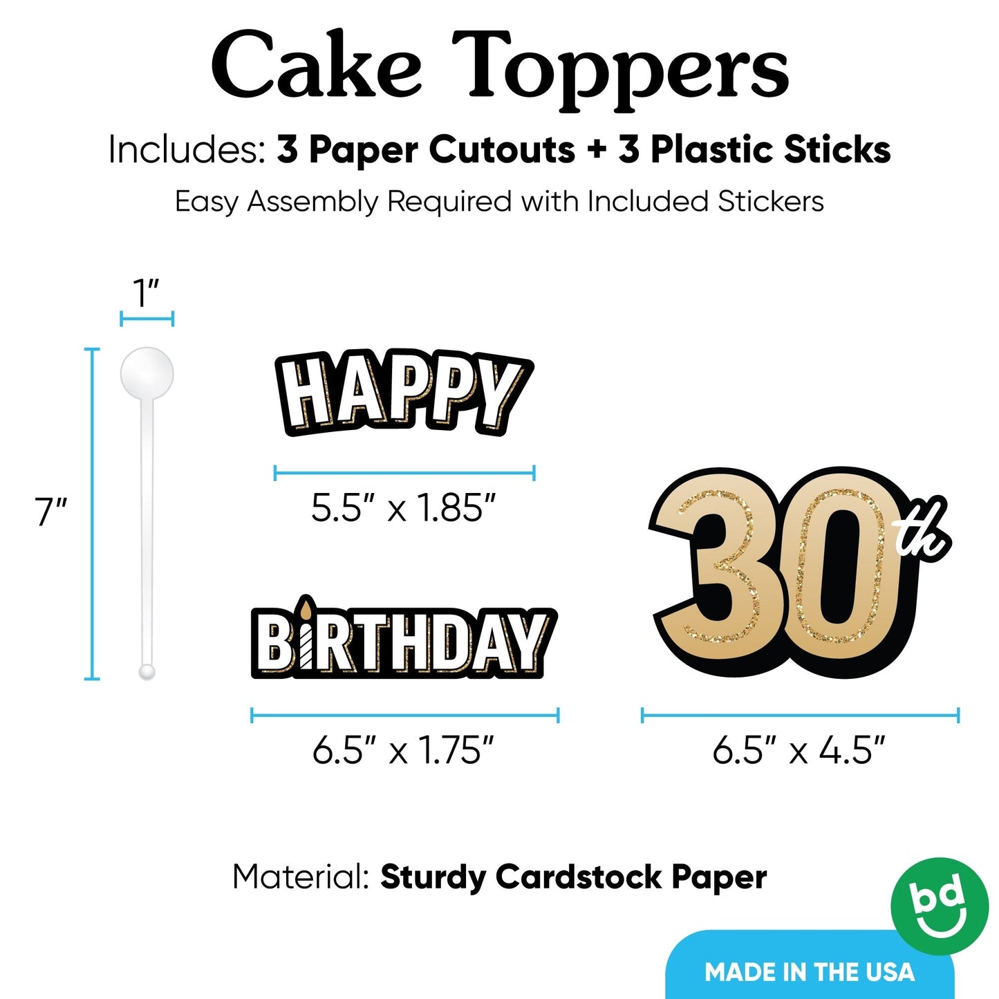 30th Birthday Cake Topper - 3 Pc