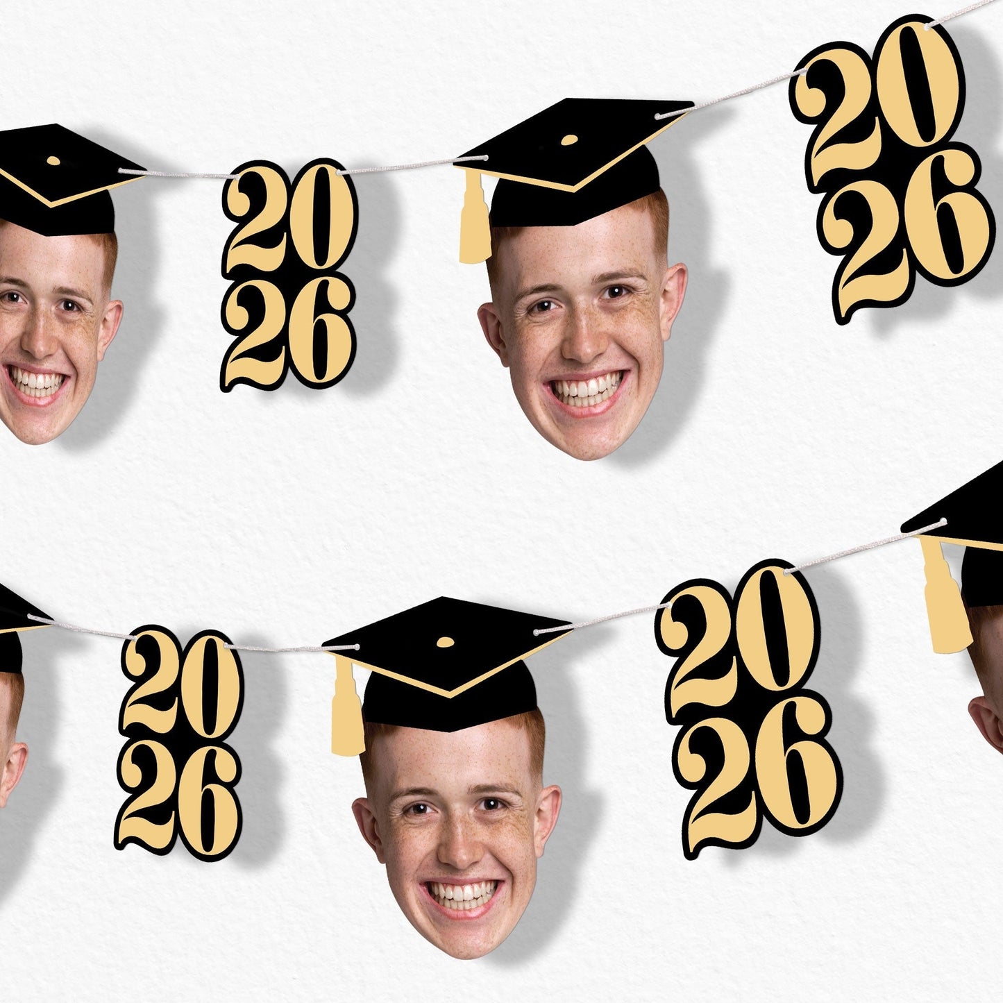 Custom Face Black & Gold Graduation Garland Banner
