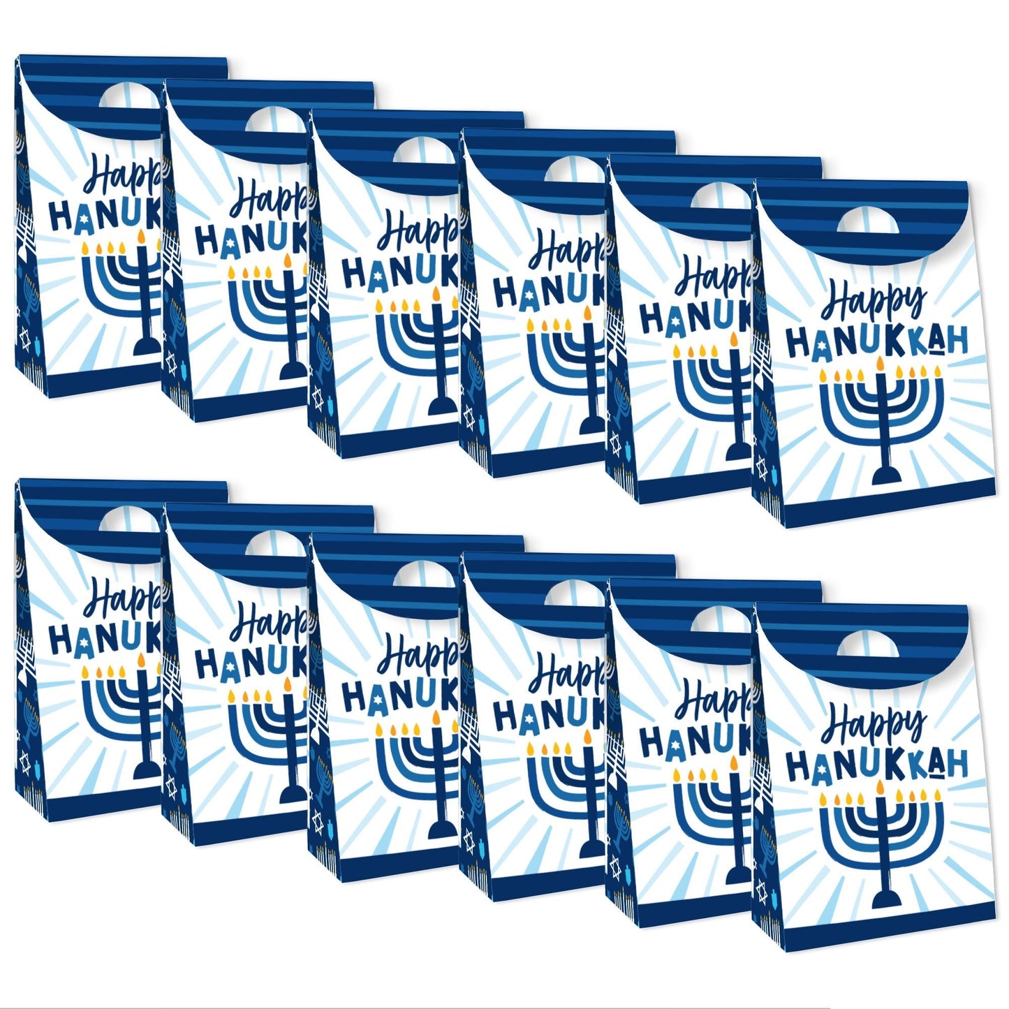Hanukkah Menorah - Chanukah Holiday Gift Favor Bags - Party Goodie Boxes - Set of 12