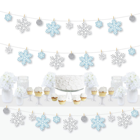 Winter Wonderland - Snowflake Holiday Party and Winter Wedding DIY Decorations - Clothespin Garland Banner - 44 Pieces