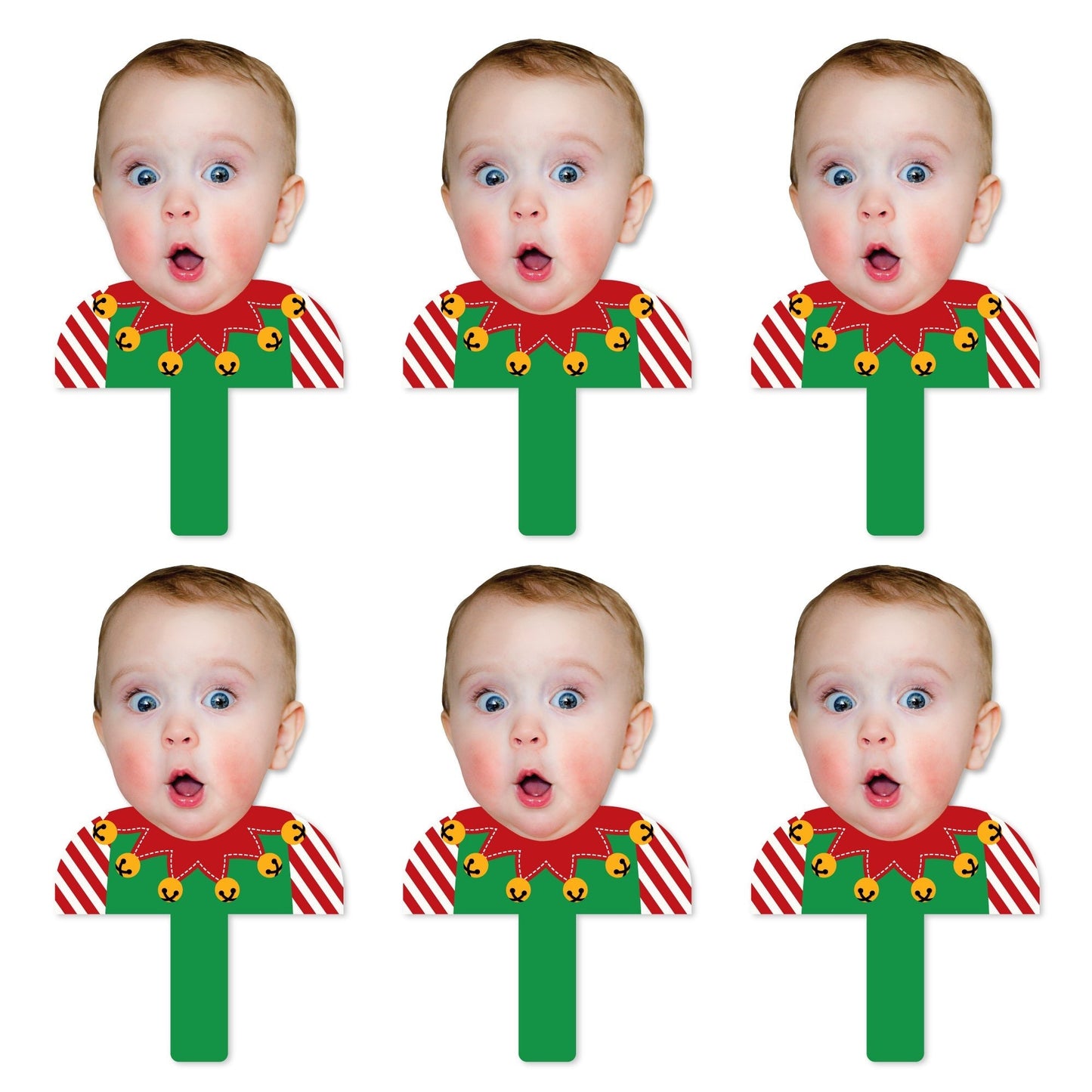 Custom Photo Ugly Sweater - Holiday and Christmas Party Head Cut Out Photo Booth and Fan Props - Fun Face Cutout Paddles - Set of 6