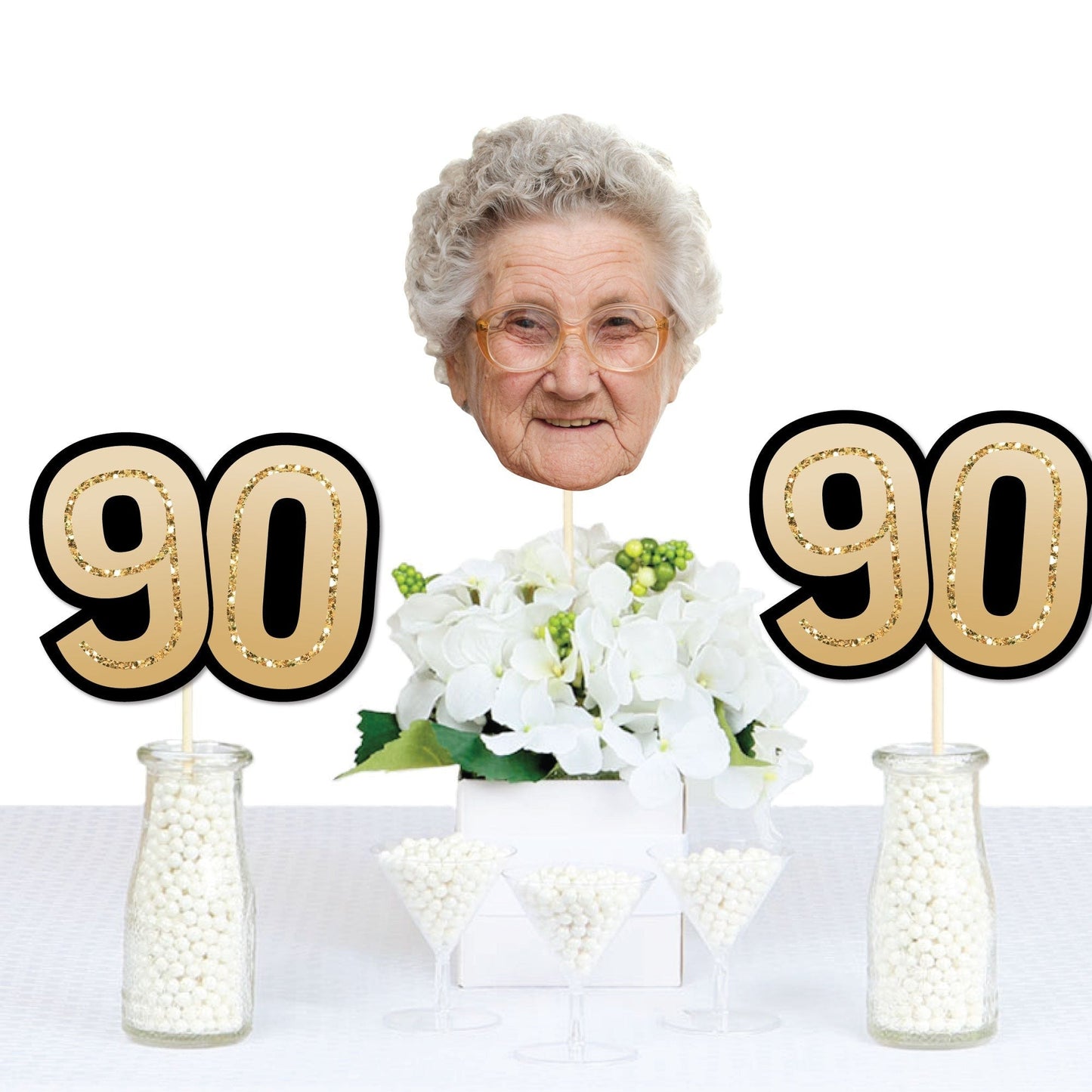 Custom Photo 90th Birthday Face Cutout Essentials - 20 Ct