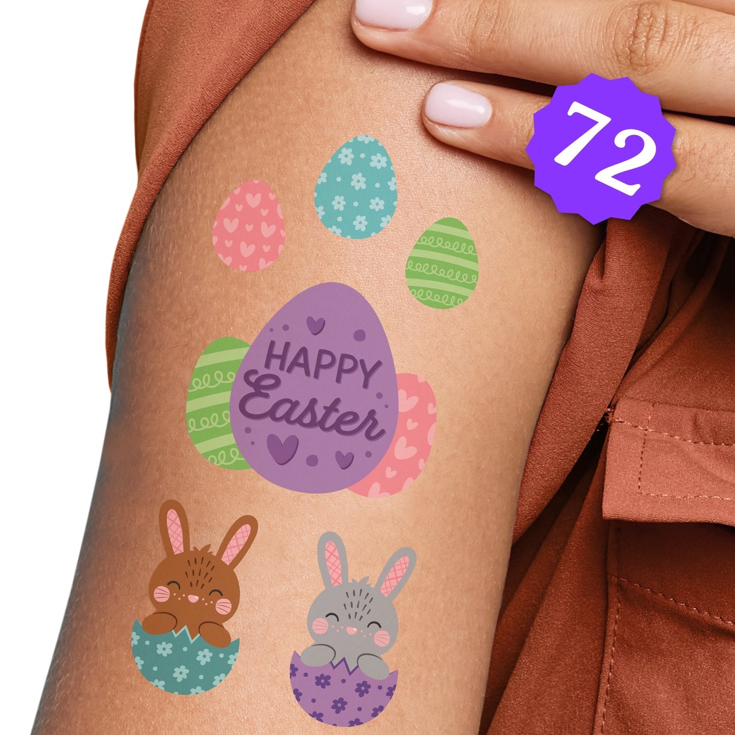 Spring Easter Bunny Temporary Tattoos - 72 Ct