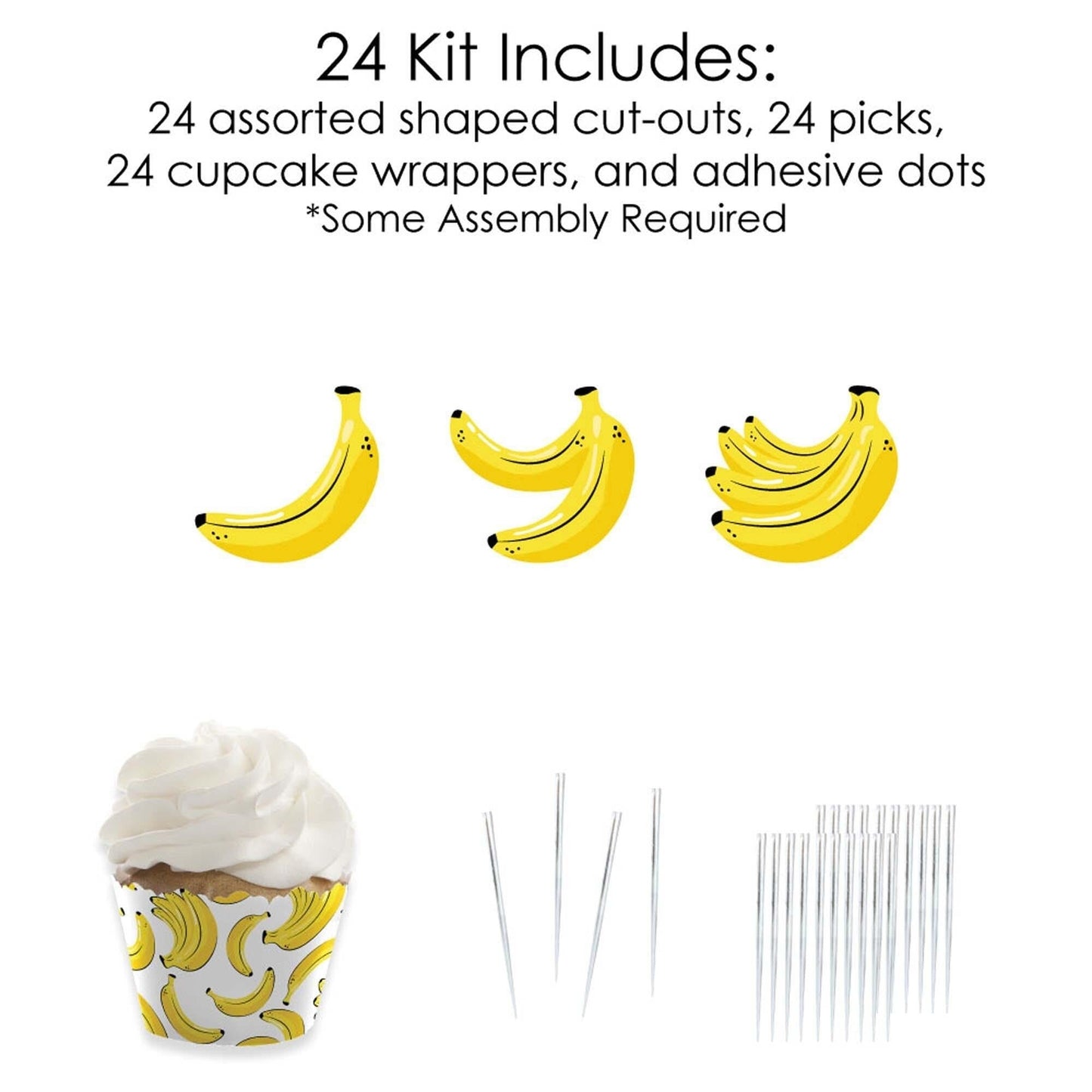 Let's Go Bananas - Cupcake Decoration - Tropical Party Cupcake Wrappers and Treat Picks Kit - Set of 24