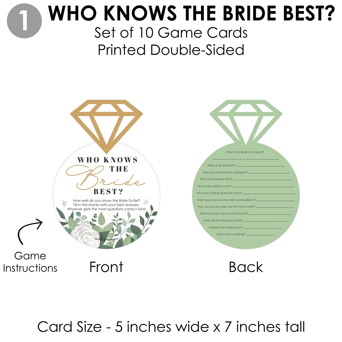 Boho Botanical Bride - 4 Greenery Bridal Shower Games - 10 Cards Each - Who Knows The Bride Best, Bride or Groom Quiz, What's in Your Purse and Love - Gamerific Bundle
