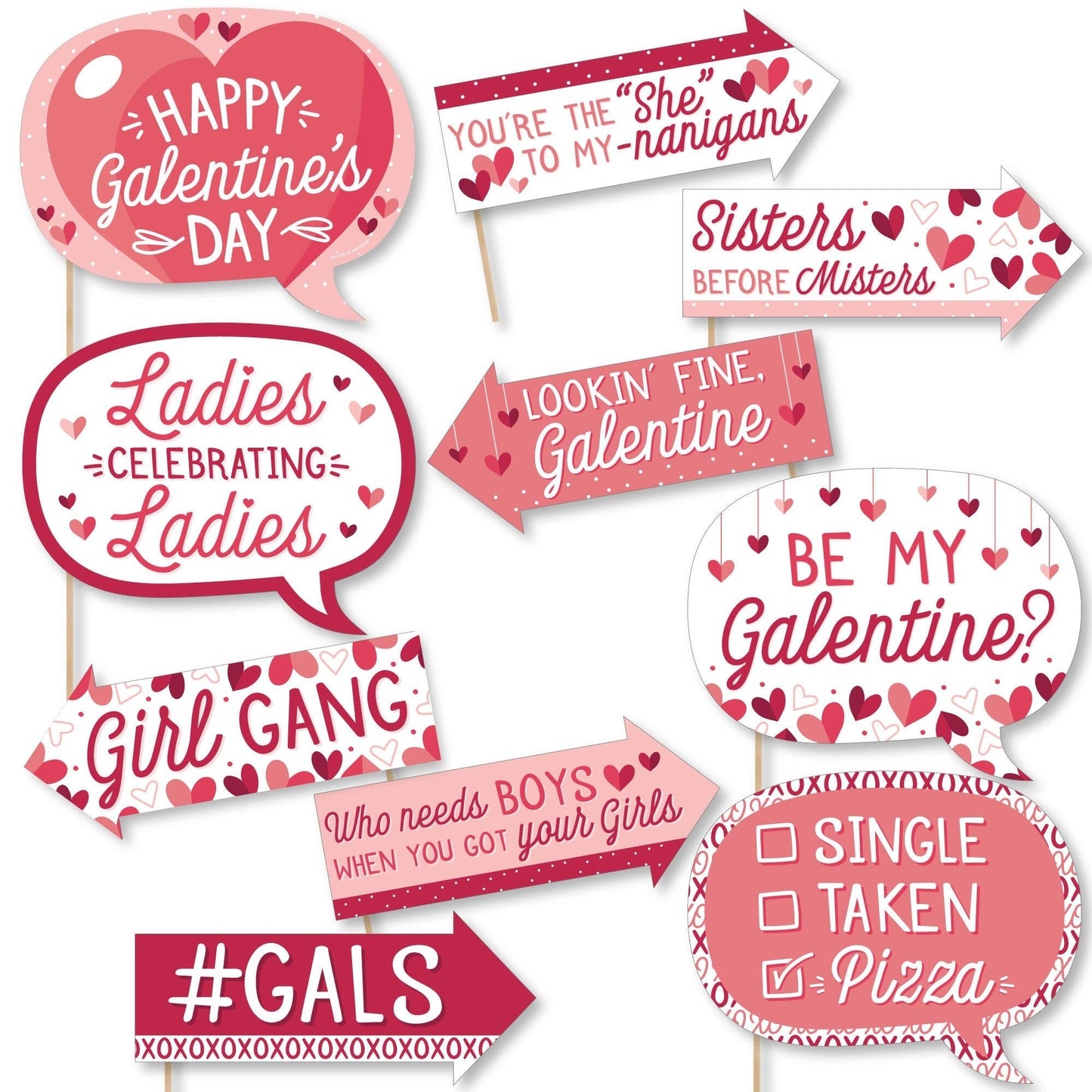 Funny Happy Galentine's Day - Valentine's Day Party Photo Booth Props Kit - 10 Piece
