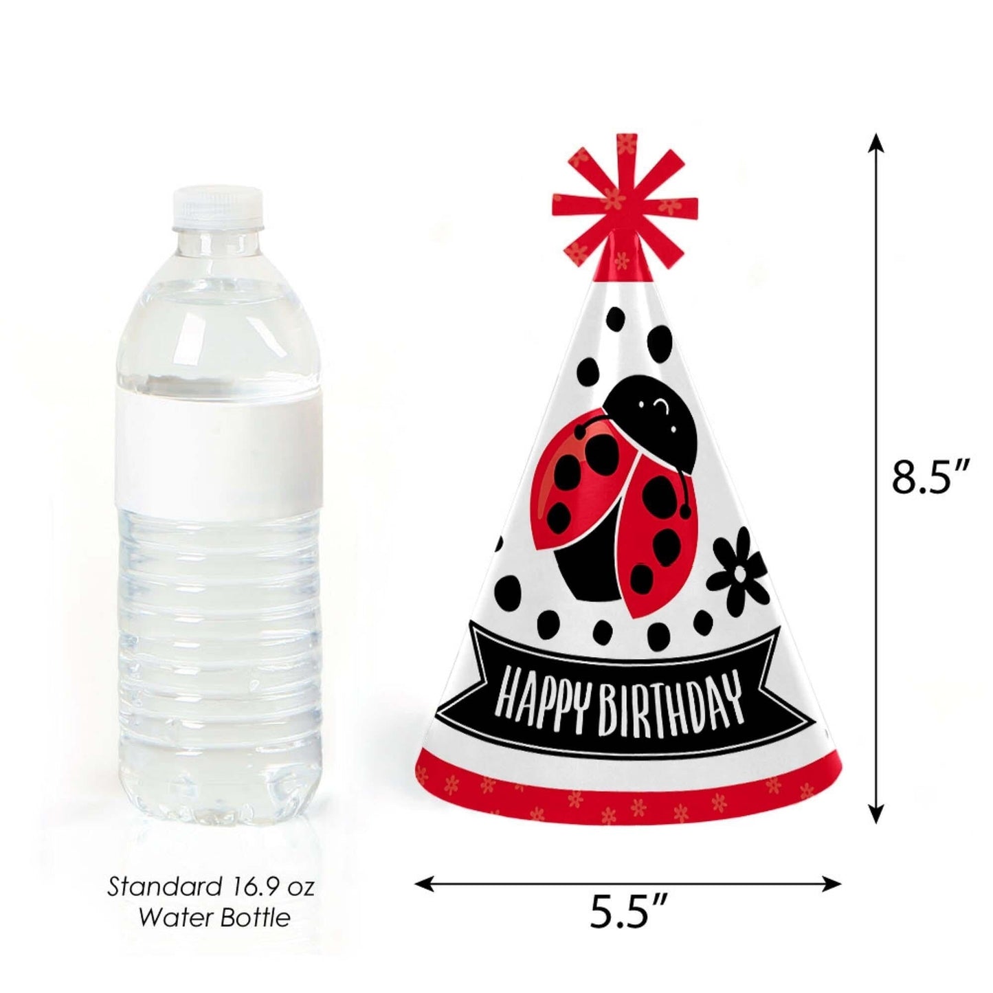 Happy Little Ladybug - Cone Happy Birthday Party Hats for Kids and Adults - Set of 8 (Standard Size)