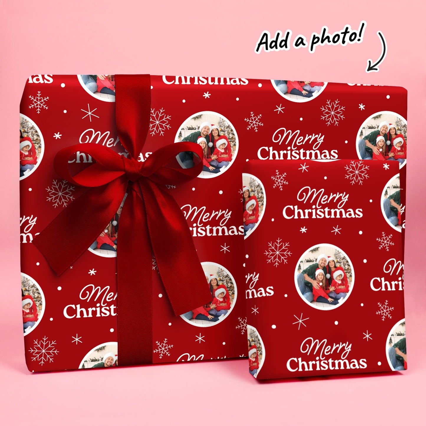 Custom Photo Wrapping Paper - Merry Christmas Red