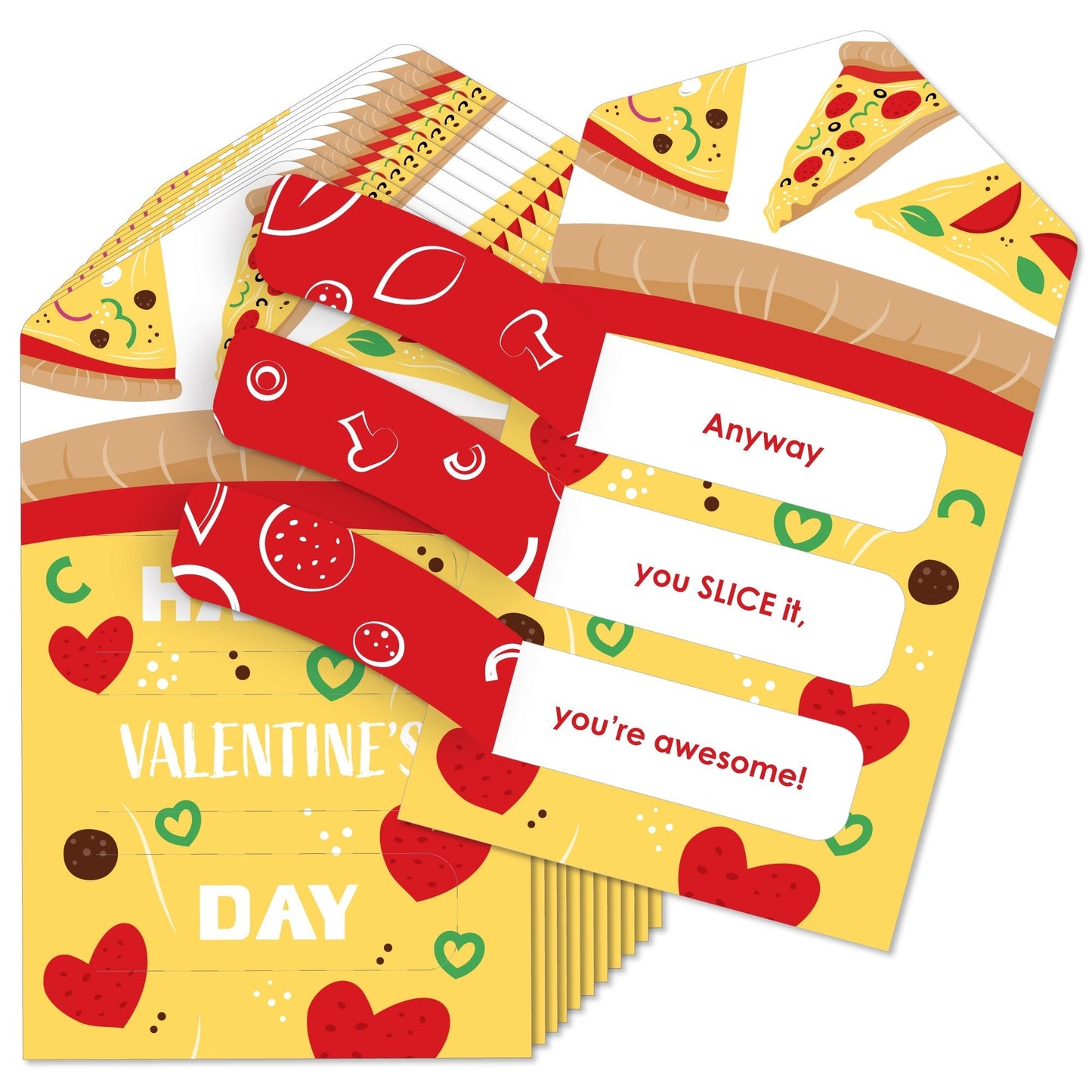 Pizza Party Time - Cards for Kids - Happy Valentine’s Day Pull Tabs - Set of 12