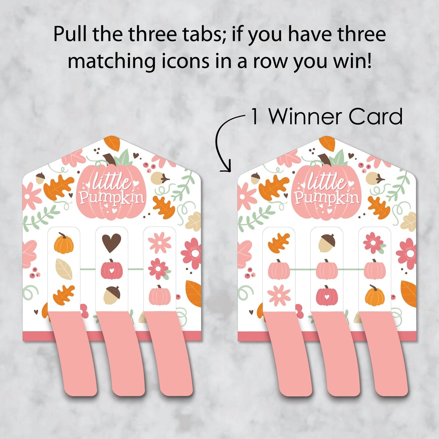 Girl Little Pumpkin - Fall Birthday Party or Baby Shower Game Pickle Cards - Pull Tabs 3-in-a-Row - Set of 12