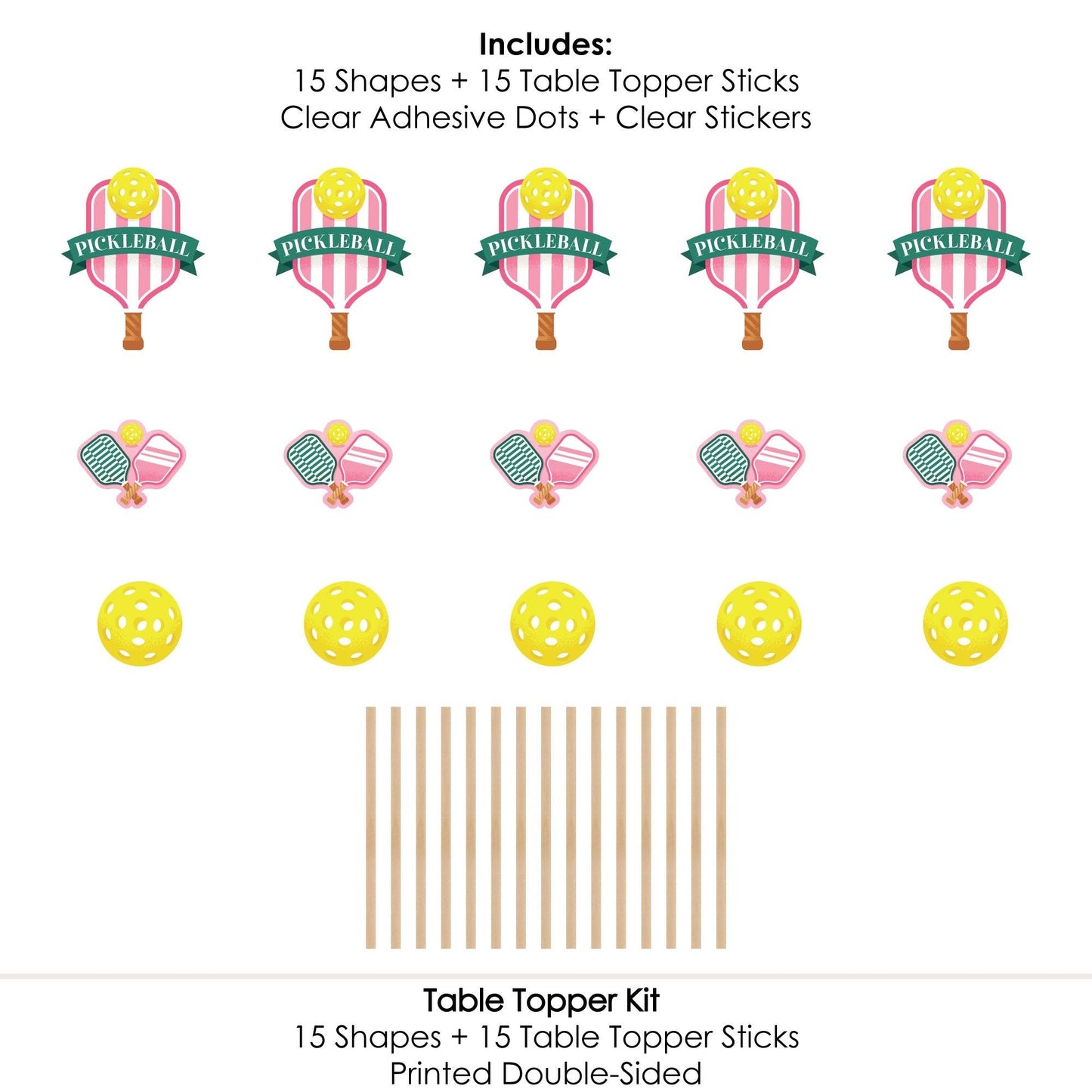 Pink Pickleball - Country Club Party Centerpiece Sticks - Table Toppers - Set of 15
