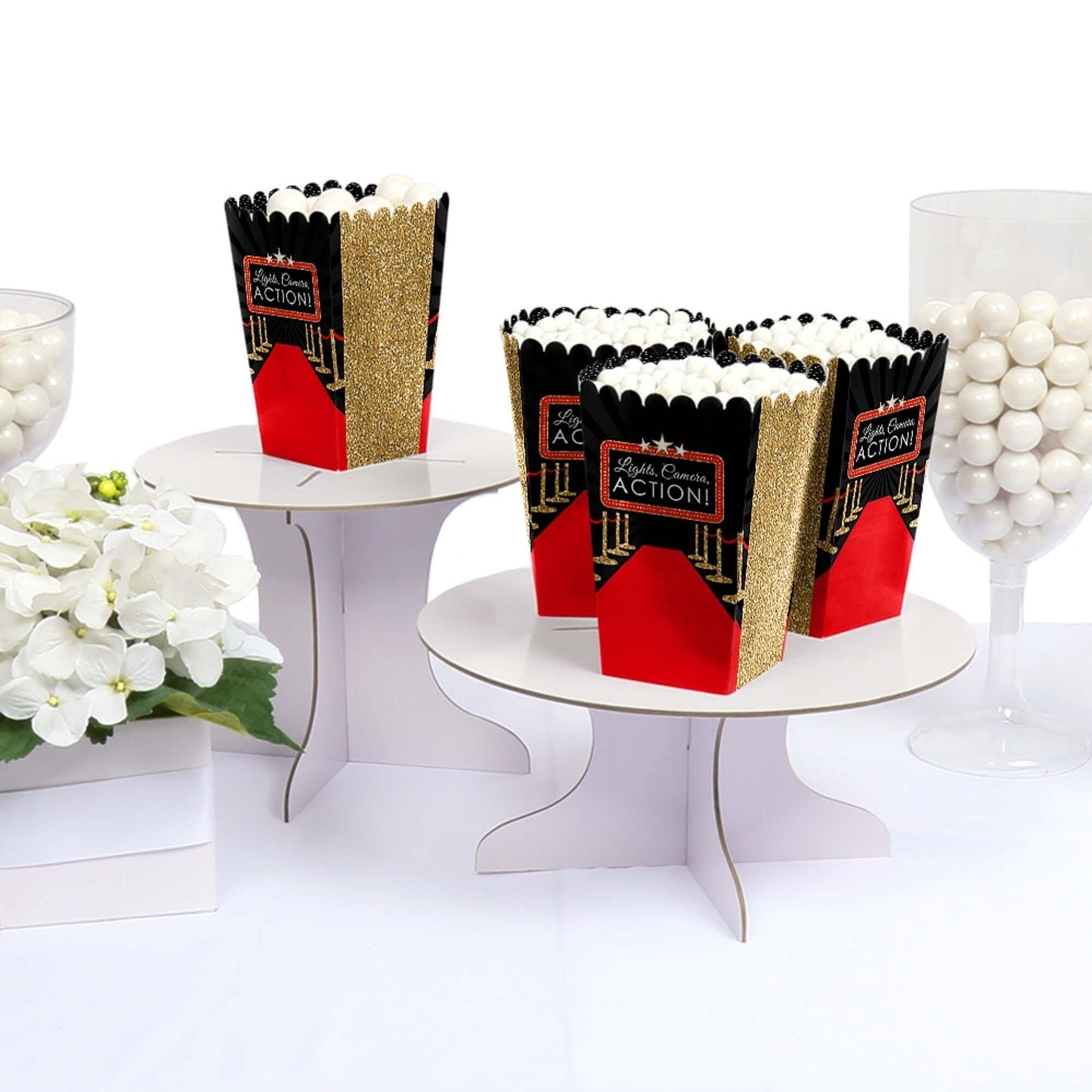 Red Carpet - Movie Night Party Favor Popcorn Treat Boxes - Set of 12