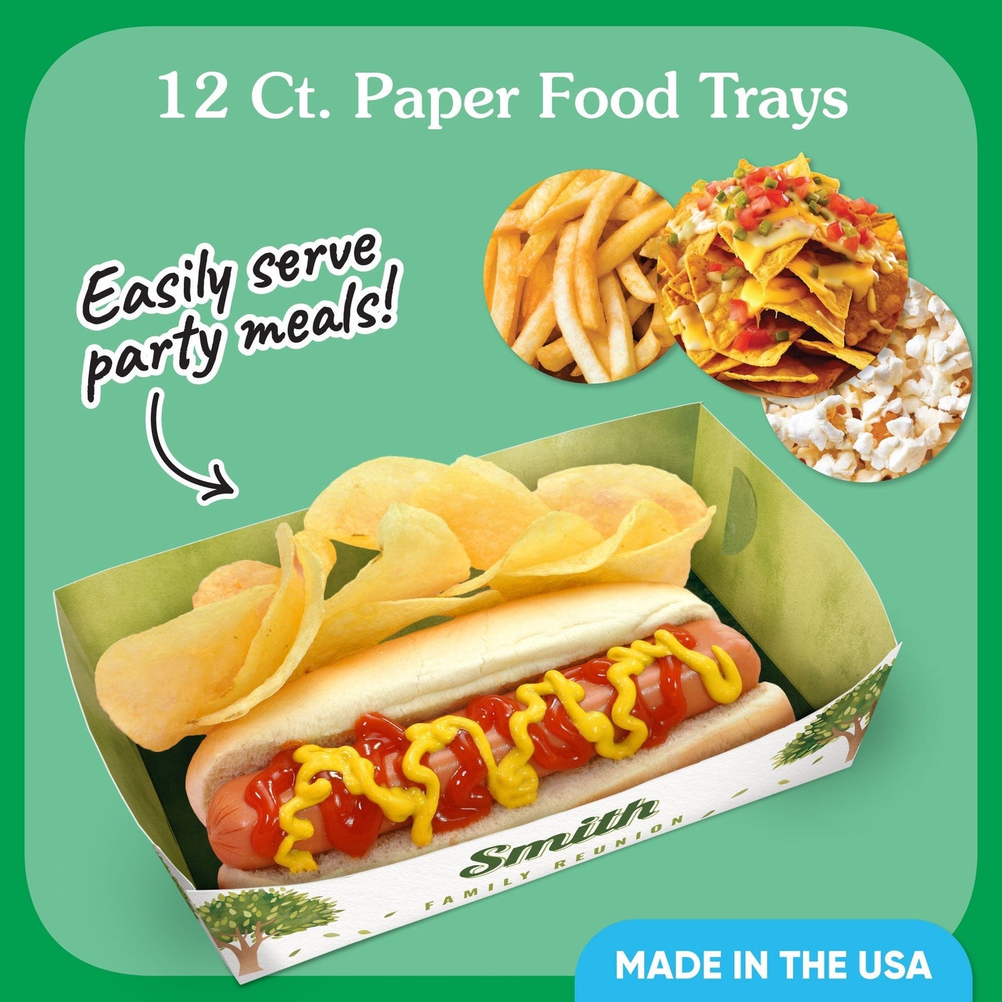Custom Text Family Tree Reunion Paper Food Trays - 12 Ct