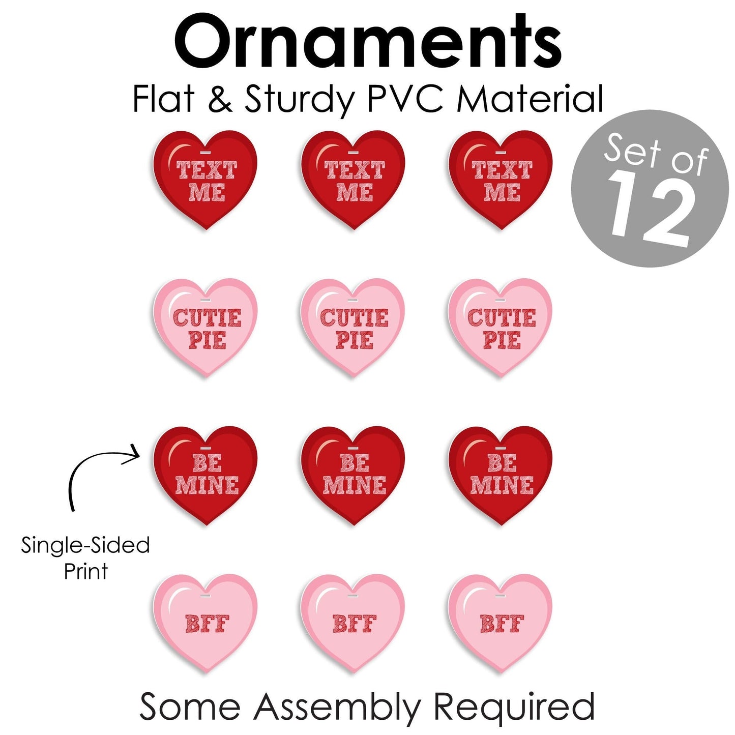 Conversation Hearts - Valentine's Day Decorations - Tree Ornaments - Set of 12