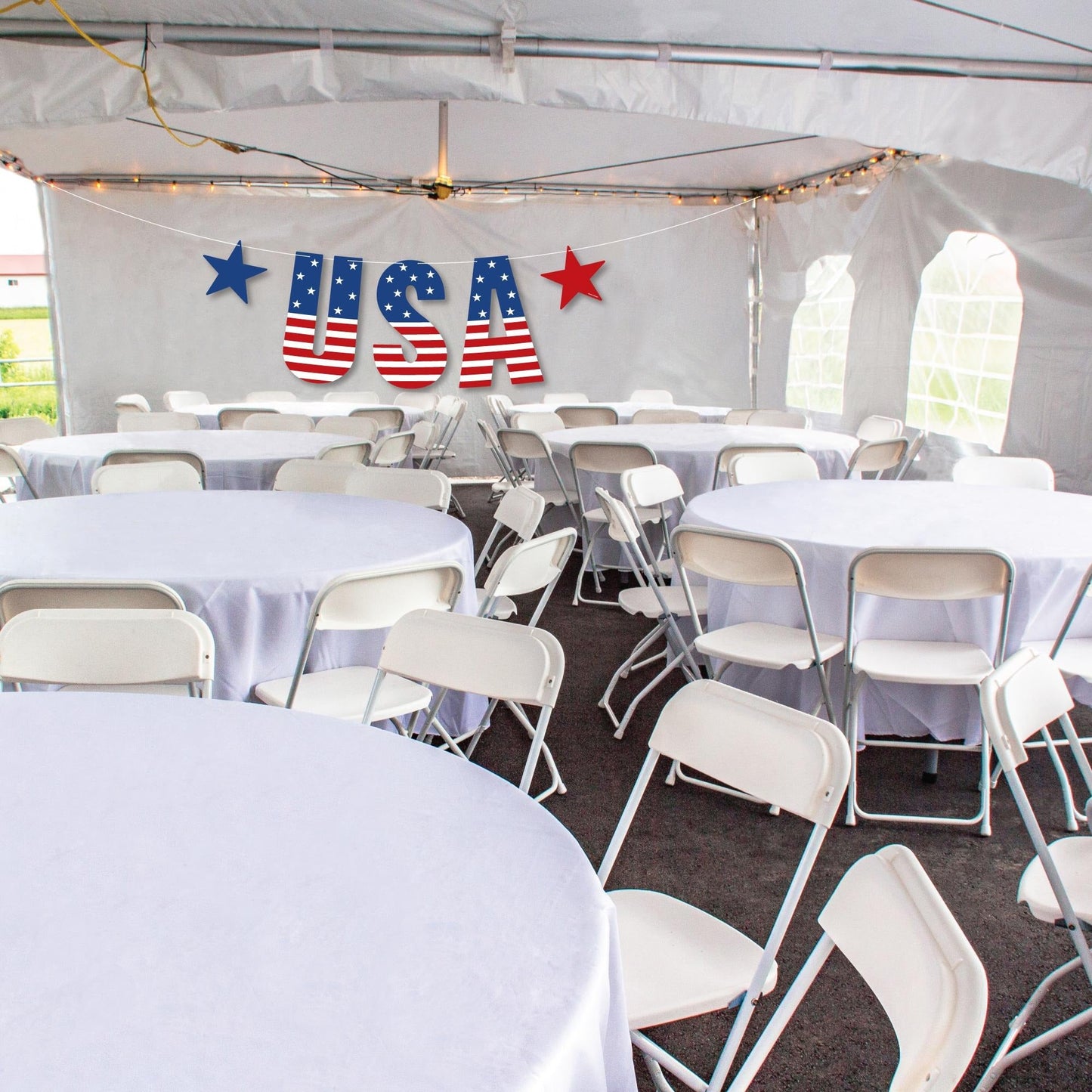 Stars & Stripes - Large Memorial Day, 4th of July and Labor Day USA Patriotic Party Decorations - USA - Outdoor Letter Banner