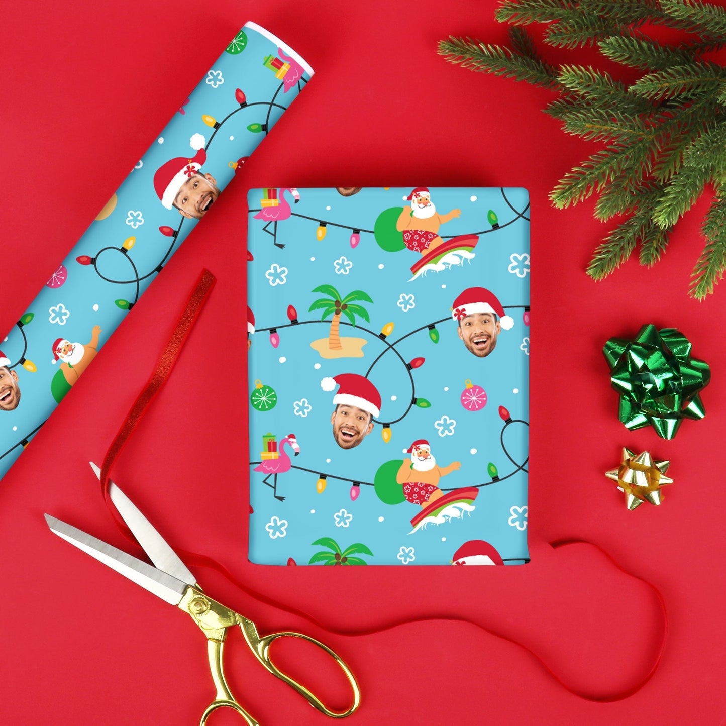 Custom Face Wrapping Paper - Tropical Christmas