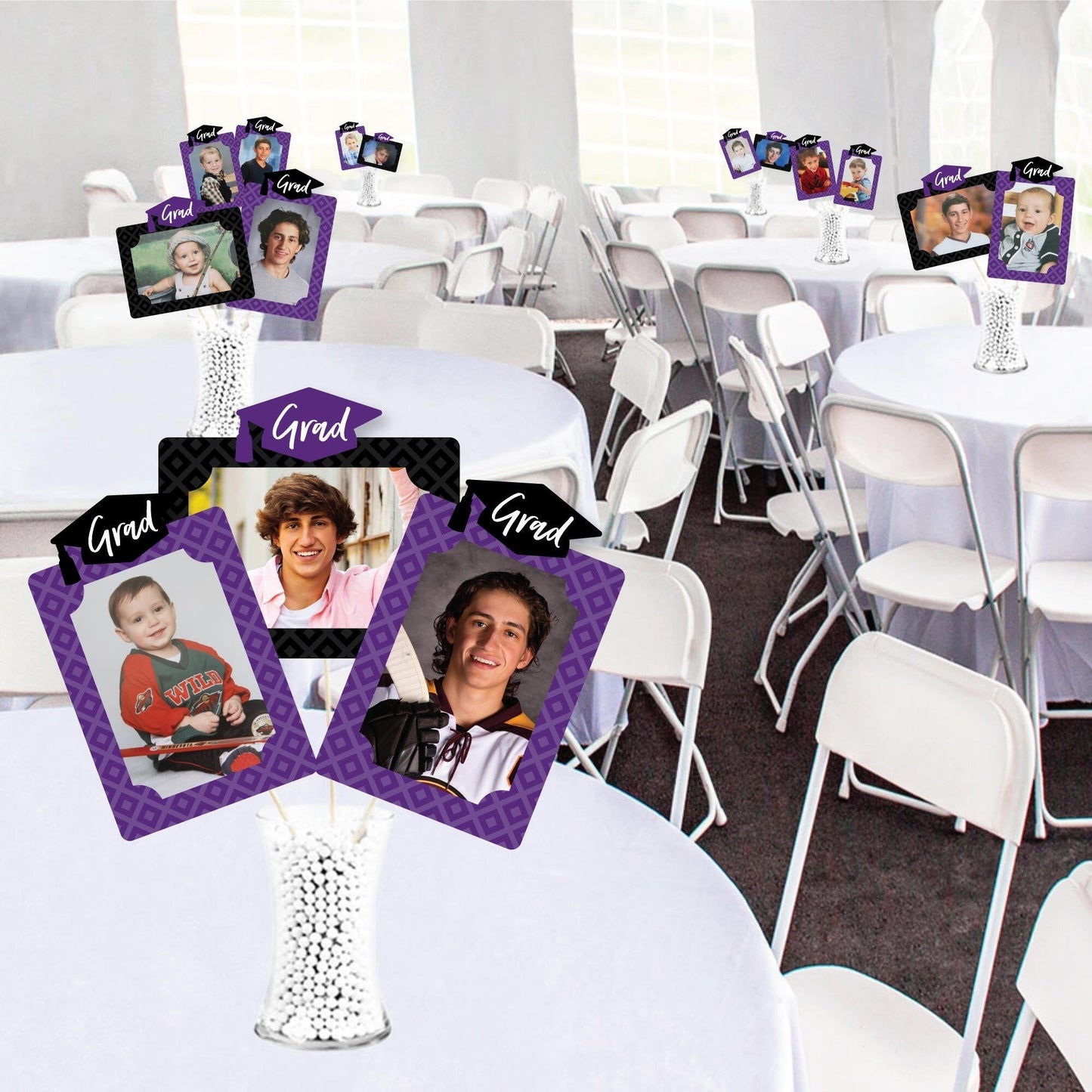 Purple Grad - Best is Yet to Come - Graduation Party Picture Centerpiece Sticks - Photo Table Toppers - 15 Pieces