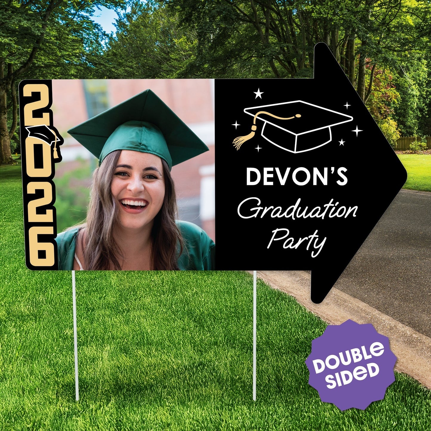 Custom Black & Gold Grad Yard Sign Arrows - 1 Ct
