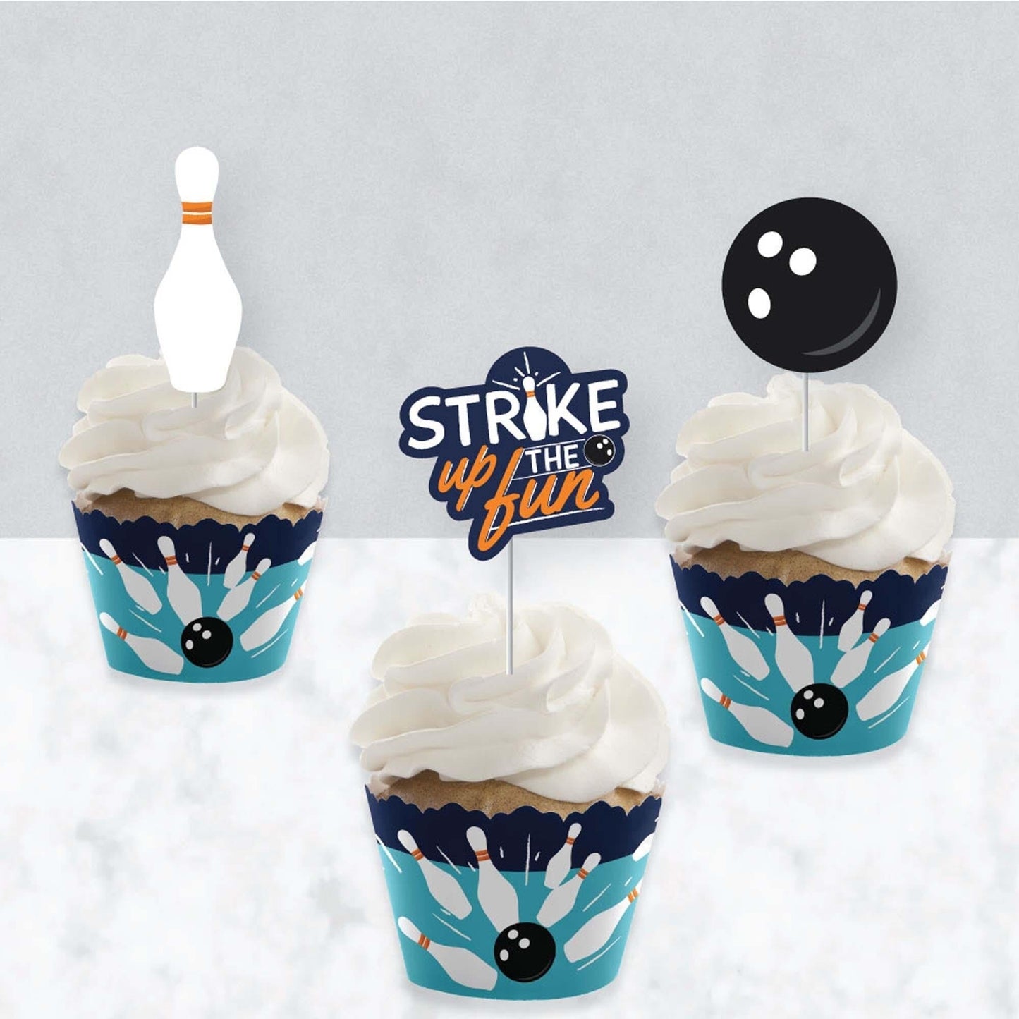 Strike Up the Fun - Bowling - Cupcake Decoration - Birthday Party or Baby Shower Cupcake Wrappers and Treat Picks Kit - Set of 24