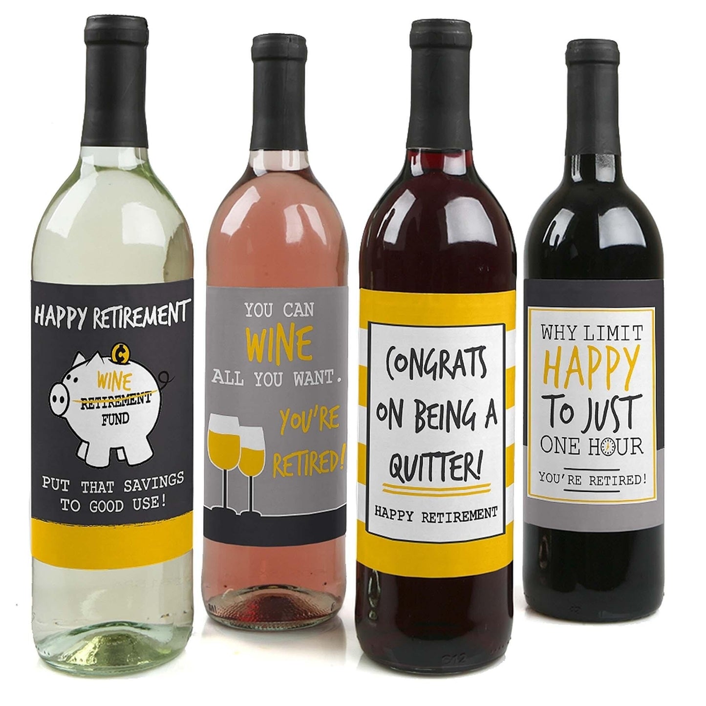 Retirement Party - Decorations for Women and Men - Wine Bottle Label Stickers - Set of 4