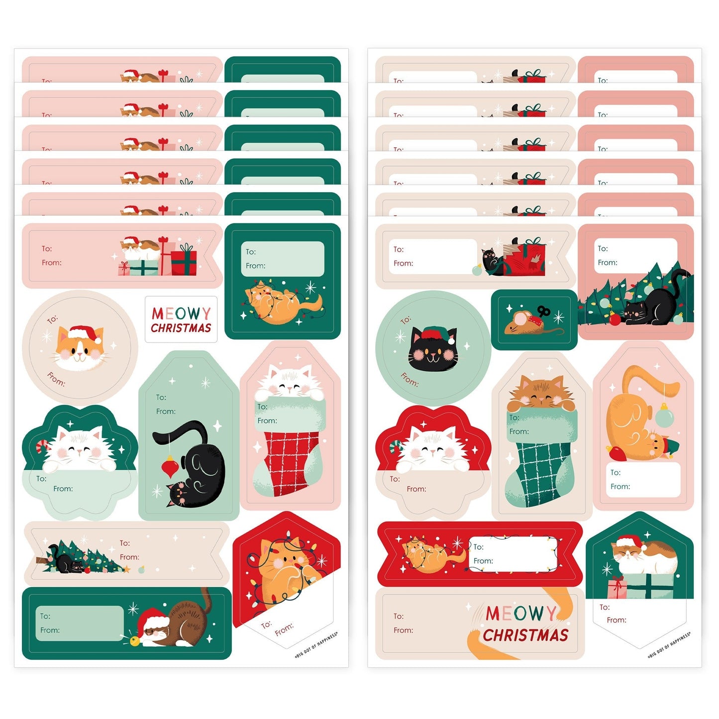 Cat Christmas To and From Stickers - 12 Sheets