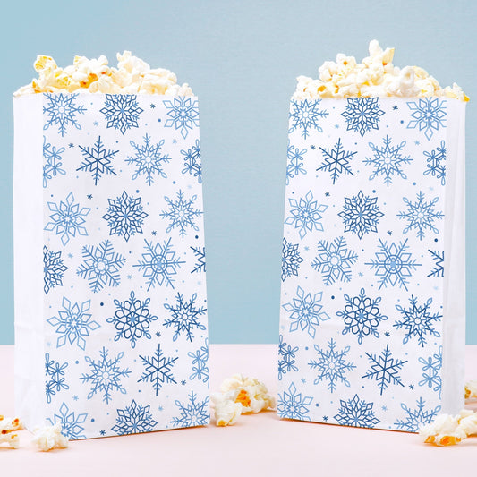 Popcorn Bags - Blue Snowflakes - 25 Ct