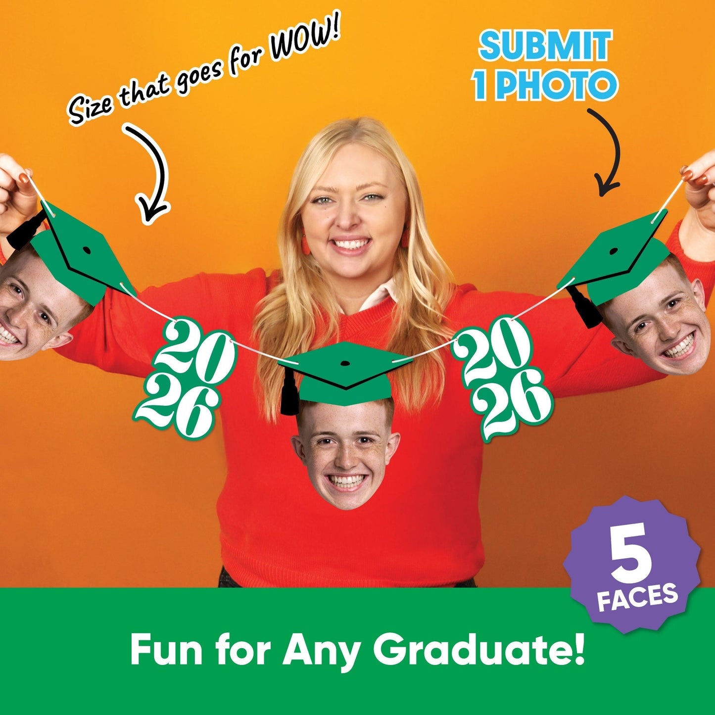 Custom Face Green Graduation Garland Banner