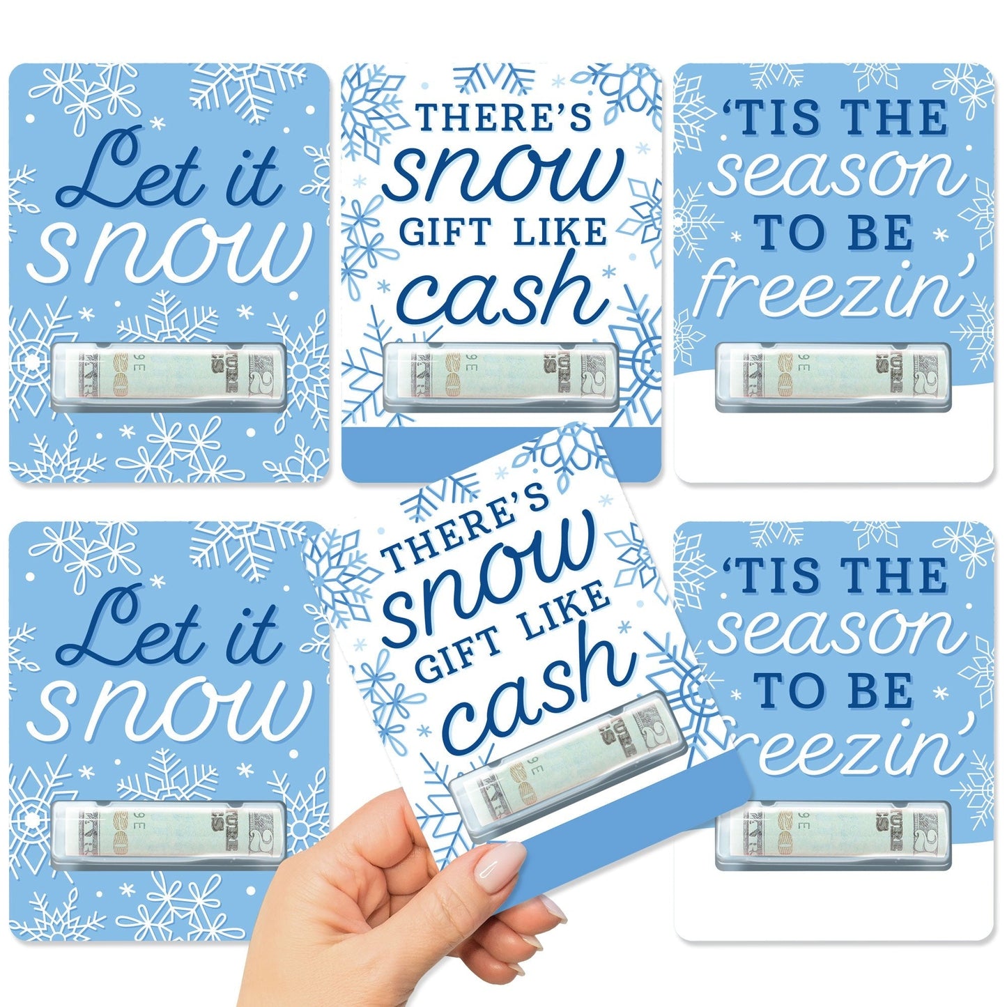 Blue Snowflakes - DIY Assorted Winter Holiday Party Cash Holder Gift - Funny Money Cards - Set of 6