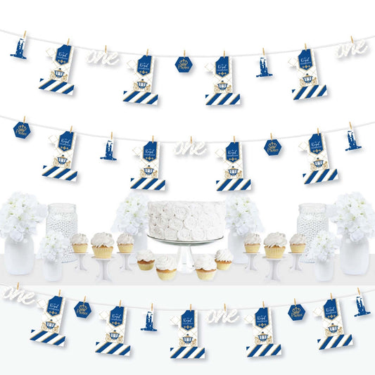 1st Birthday Royal Prince Charming - First Birthday Party DIY Decorations - Clothespin Garland Banner - 44 Pieces