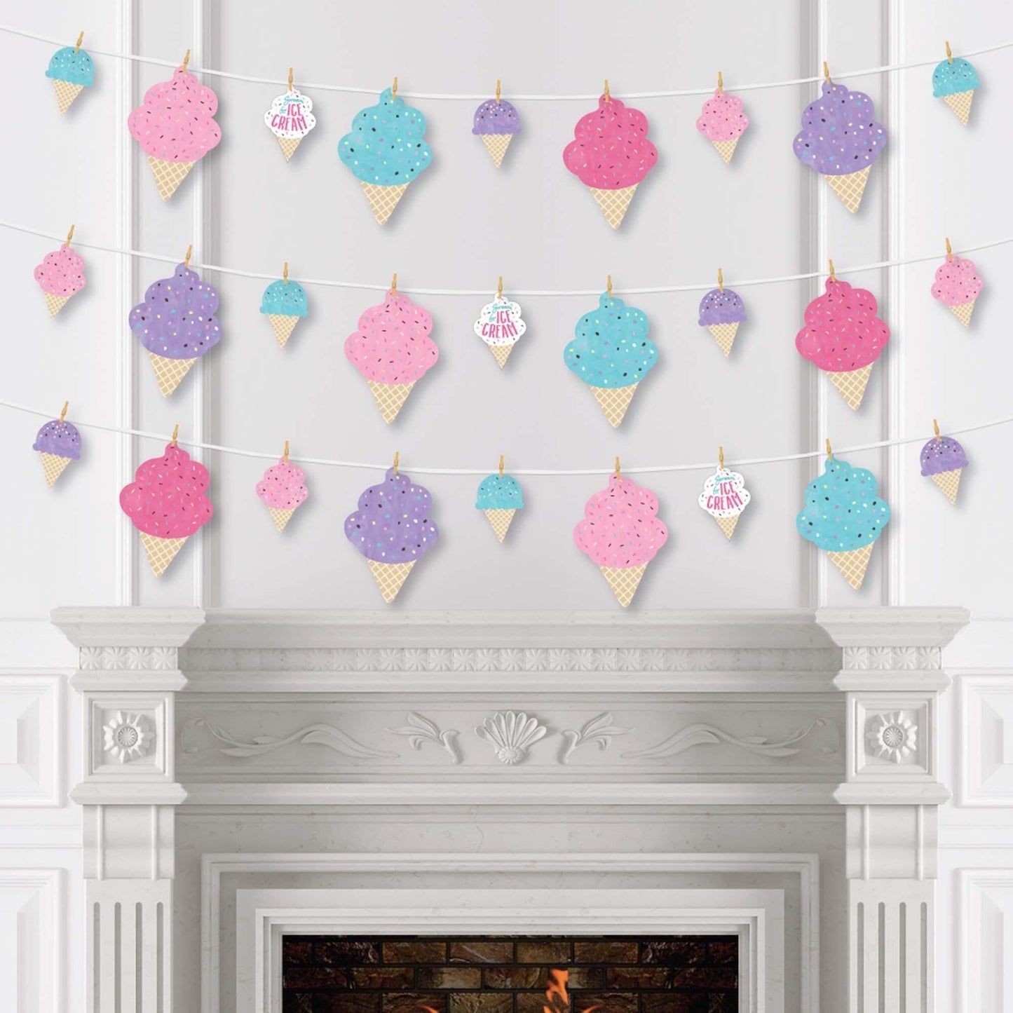 Scoop Up The Fun - Ice Cream - Sprinkles Party DIY Decorations - Clothespin Garland Banner - 44 Pieces