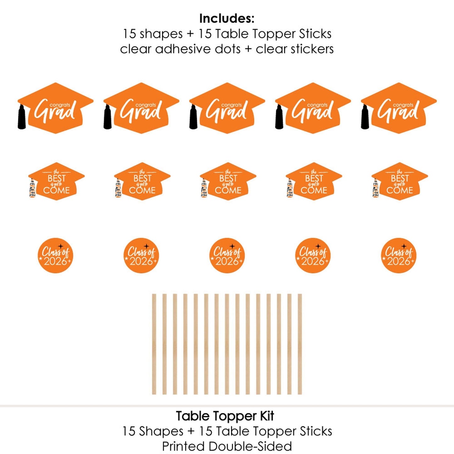 Orange Grad - Best is Yet to Come - 2026 Orange Graduation Party Centerpiece Sticks - Table Toppers - Set of 15