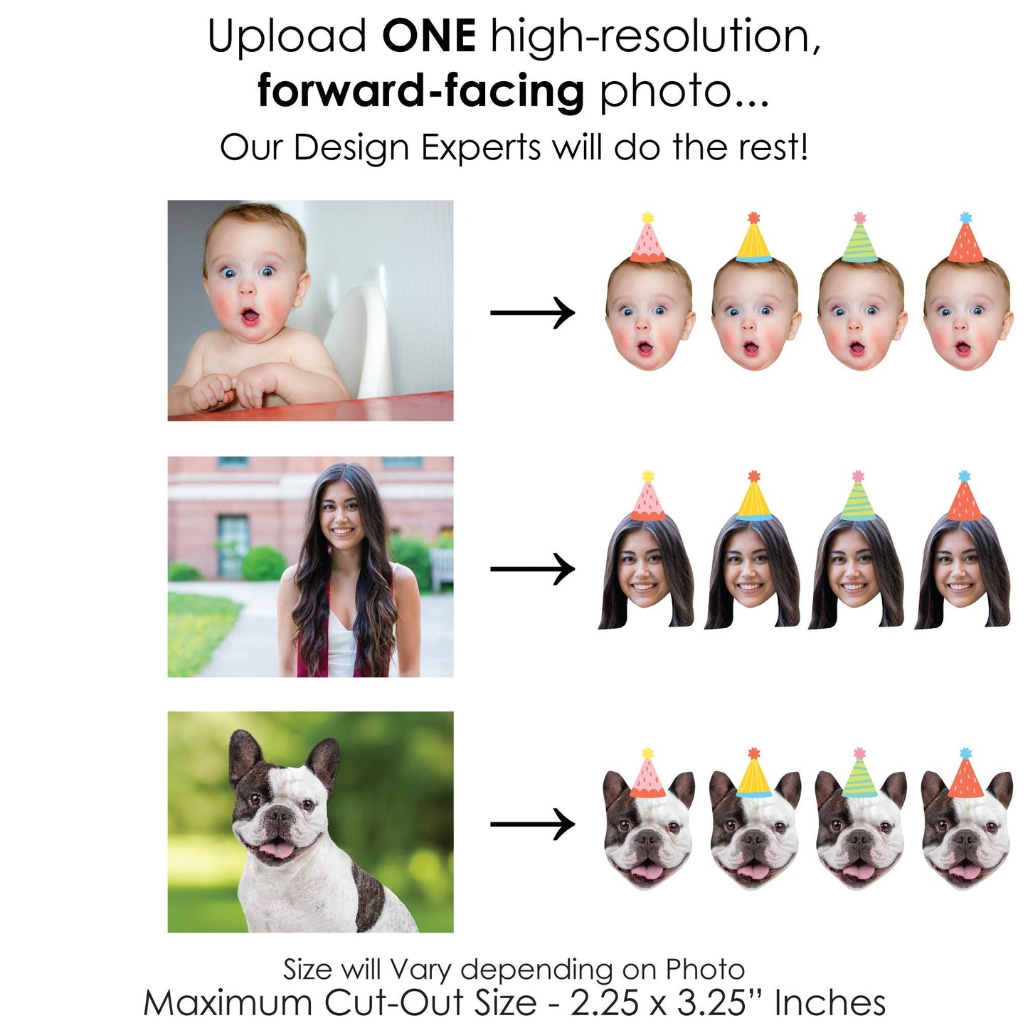 Custom Photo Party Time - Happy Birthday Party DIY Shaped Fun Face Cut-Outs - 24 Count