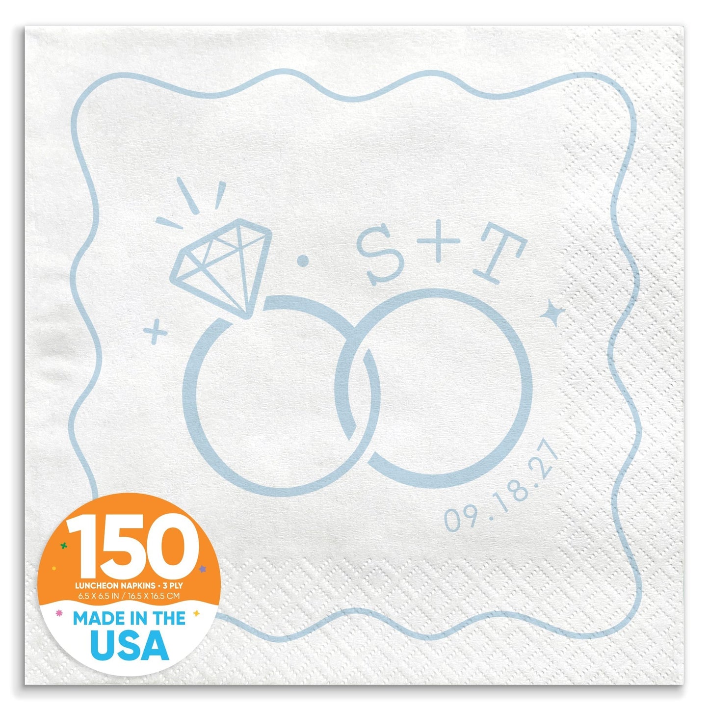 Custom Text - Dusty Blue Wedding Rings Napkins