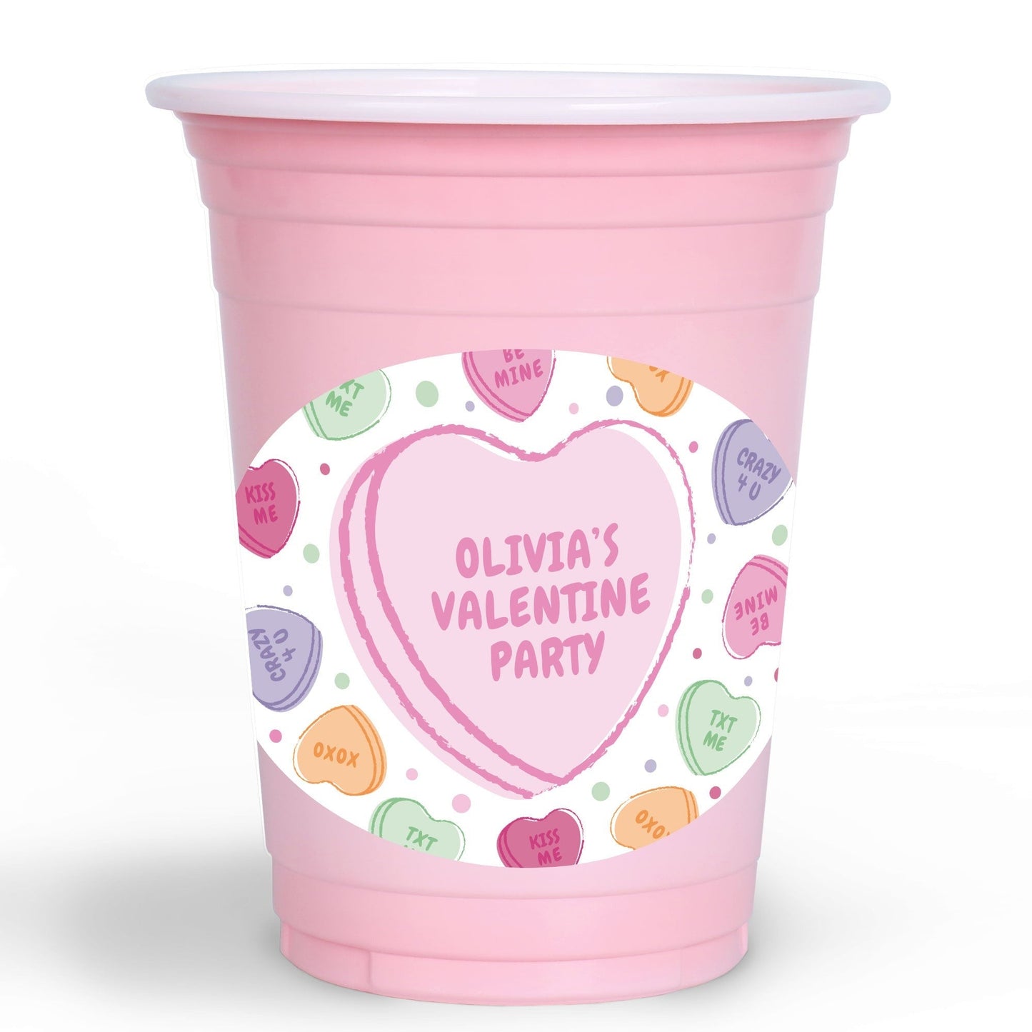 Custom Text Party Cups - Valentine Hearts - 16 Ct