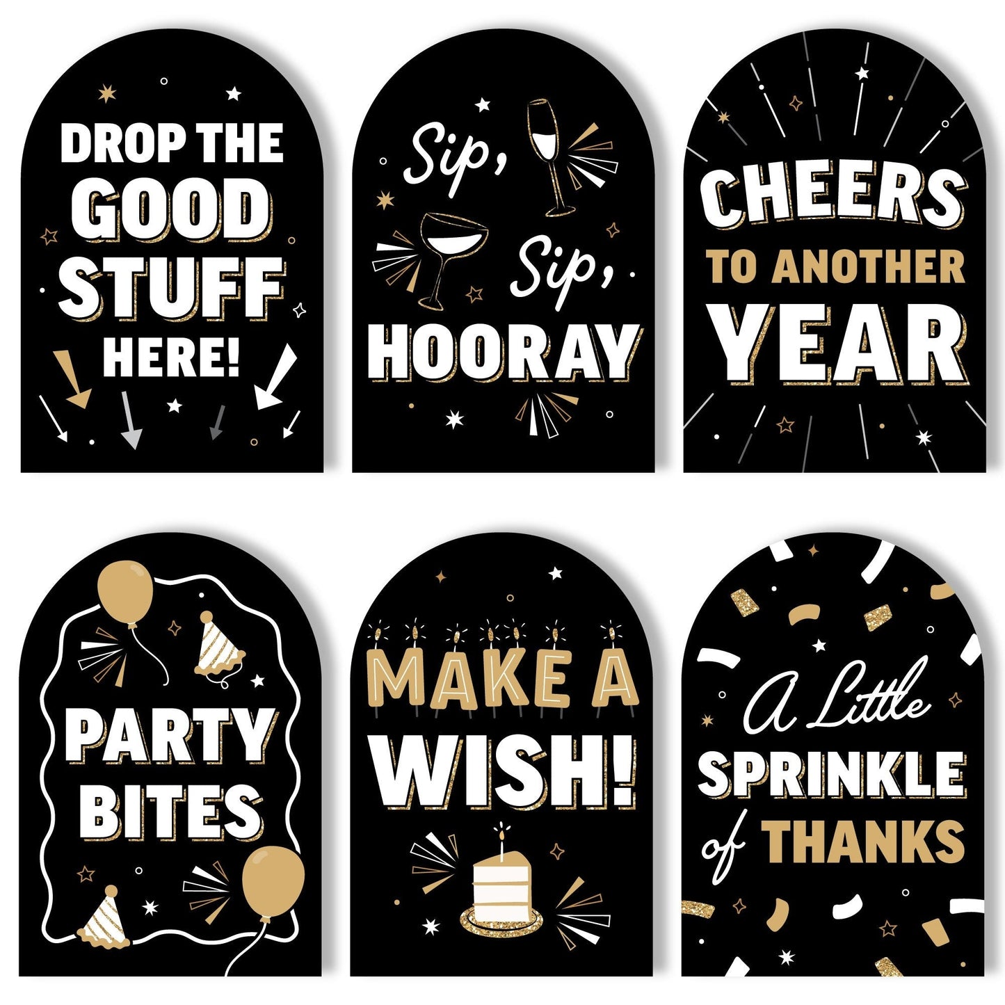 Happy Birthday Gold Party Signs Set - 6 Ct